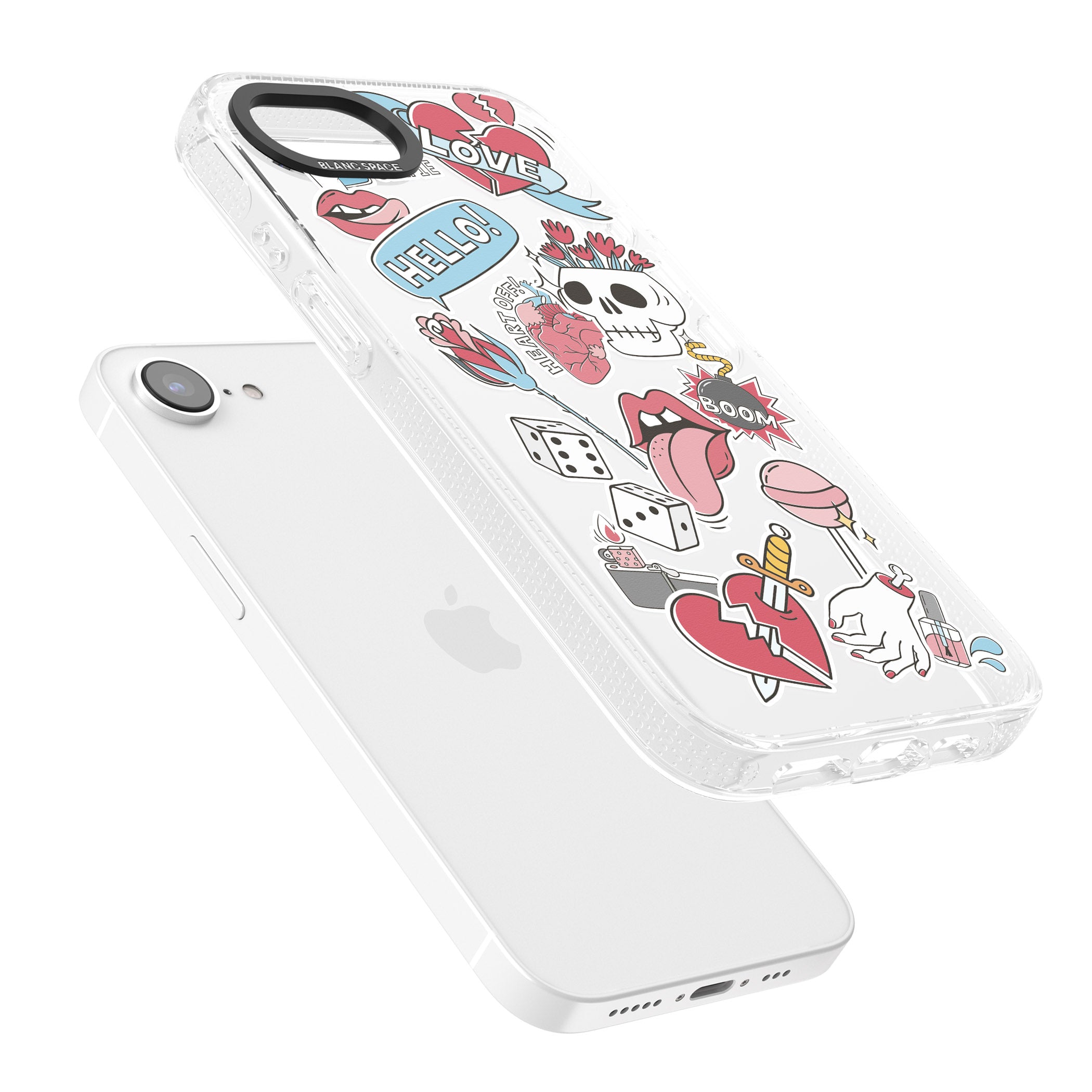 Skull & Flowers Sticker iPhone 16e Clear Case Impact Air - Blanc Space