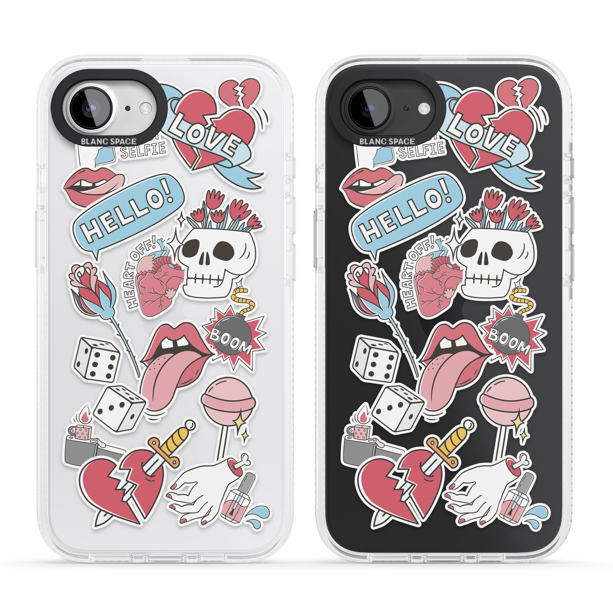 Skull & Flowers Sticker iPhone 16e Clear Case Impact Air - Blanc Space