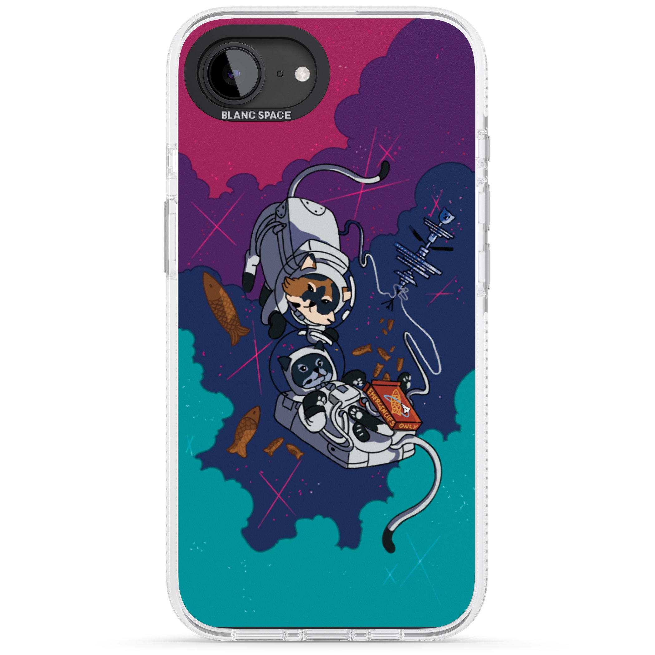 Cats In Space iPhone 16e Clear Case Impact Air - Blanc Space