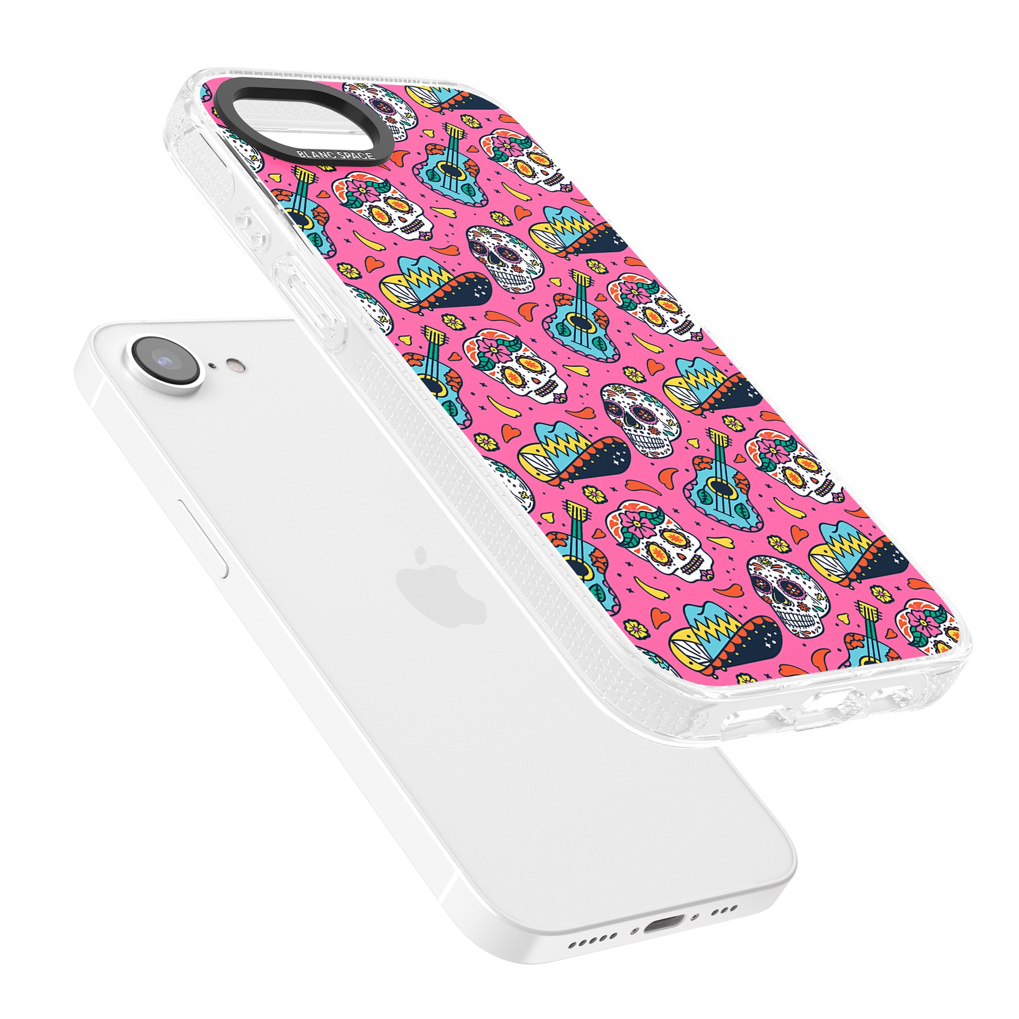 Pink Day of The Dead Pattern iPhone 16e Clear Case Impact Air - Blanc Space