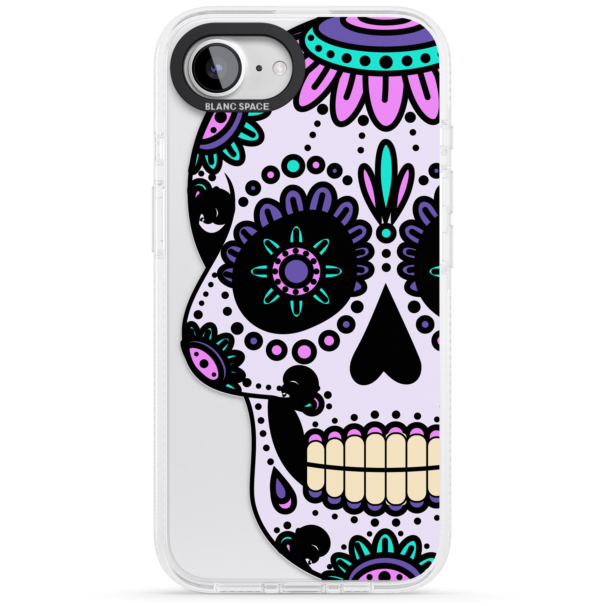 Violet Sugar Skull iPhone 16e Clear Case Impact Air - Blanc Space