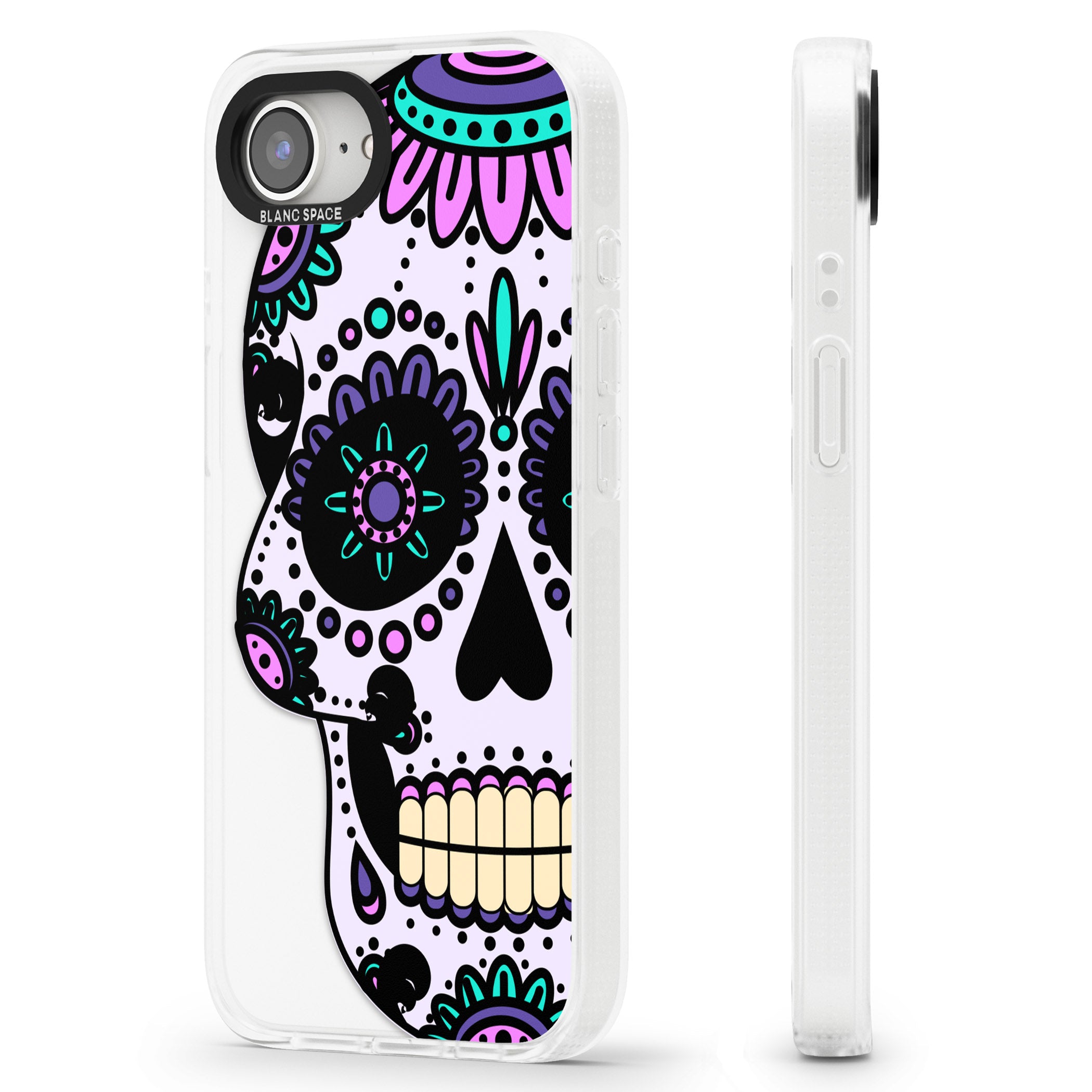Violet Sugar Skull iPhone 16e Clear Case Impact Air - Blanc Space