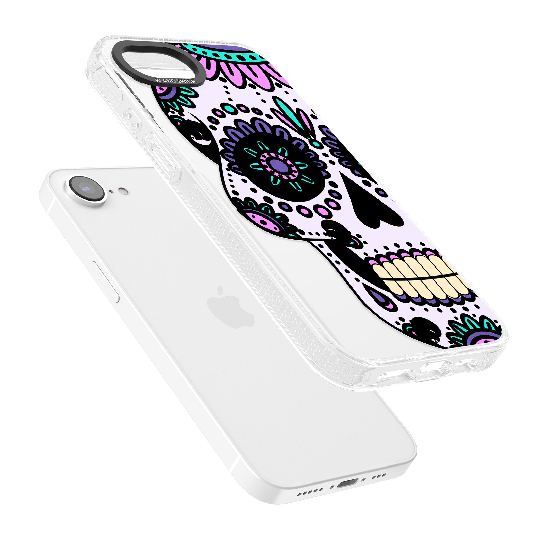 Violet Sugar Skull iPhone 16e Clear Case Impact Air - Blanc Space
