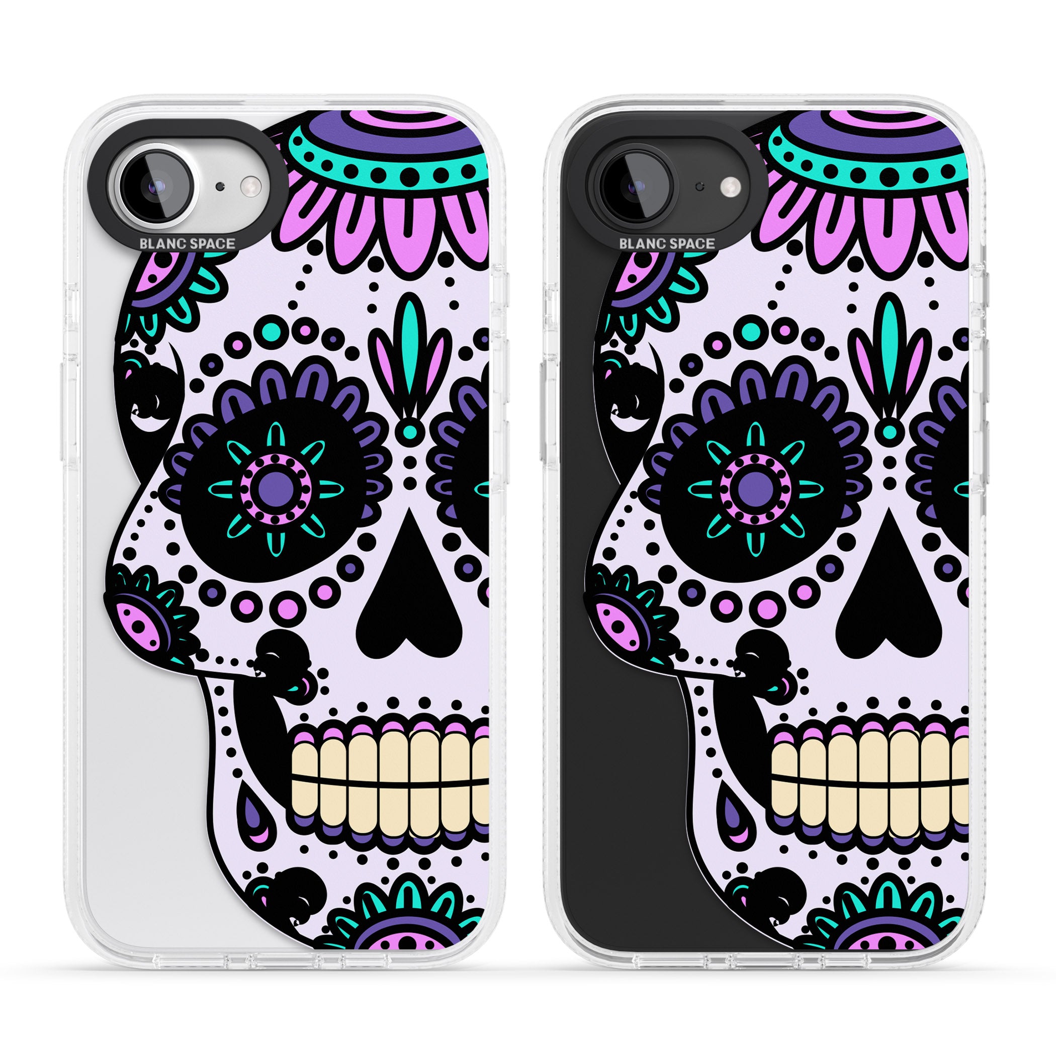 Violet Sugar Skull iPhone 16e Clear Case Impact Air - Blanc Space