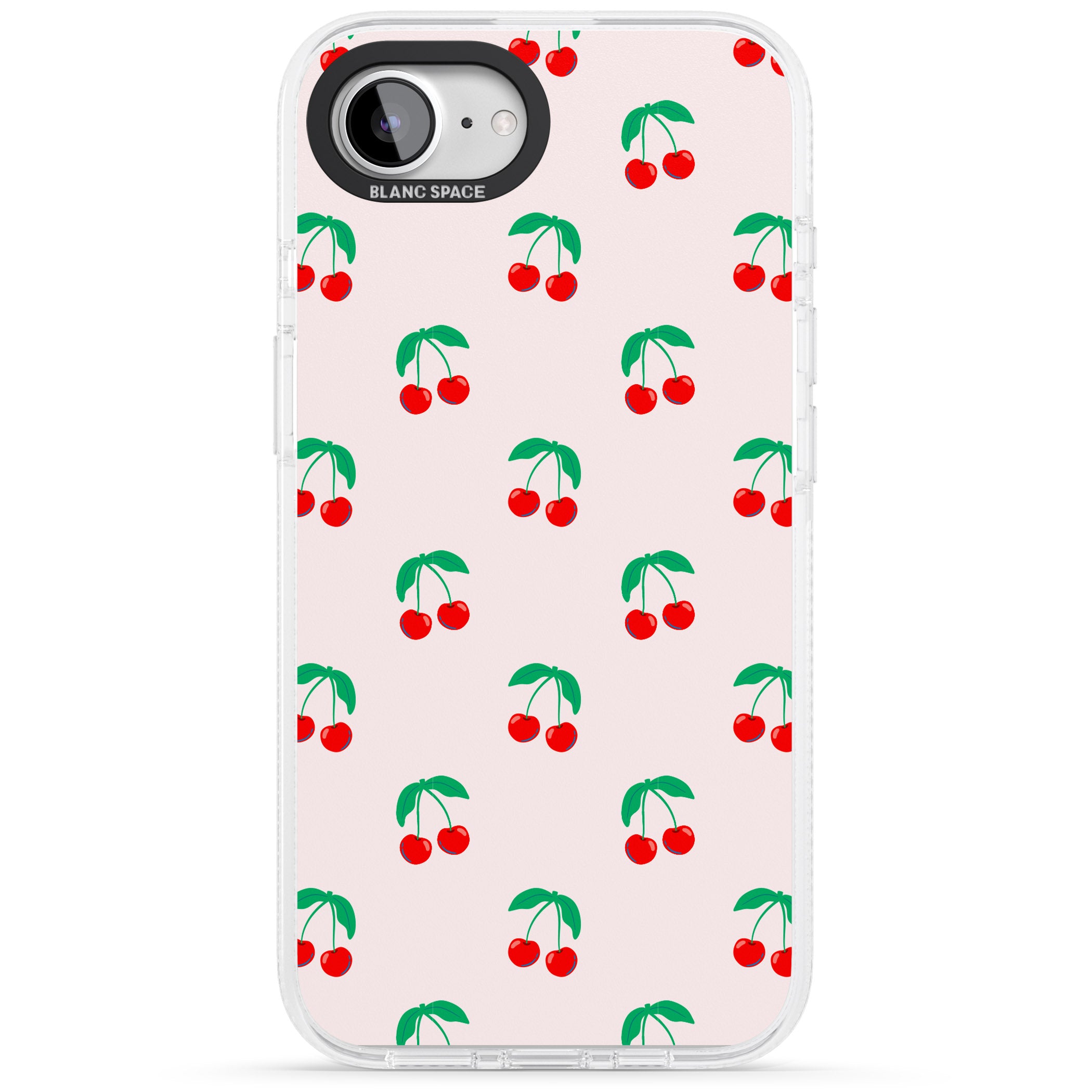 Cute Cherry Pattern iPhone 16e Clear Case Impact Air - Blanc Space
