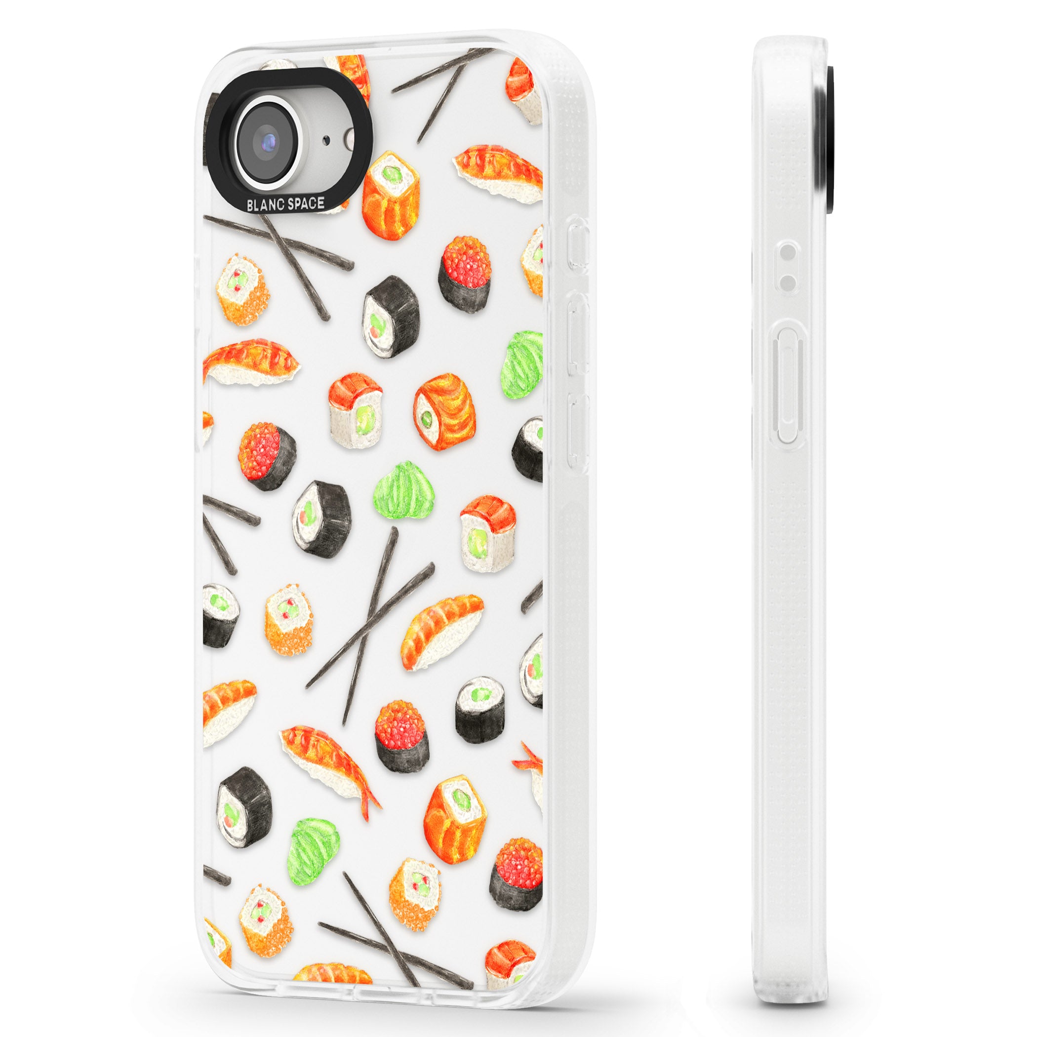 Sushi & Chopsticks Watercolour Pattern iPhone 16e Clear Case Impact Air - Blanc Space