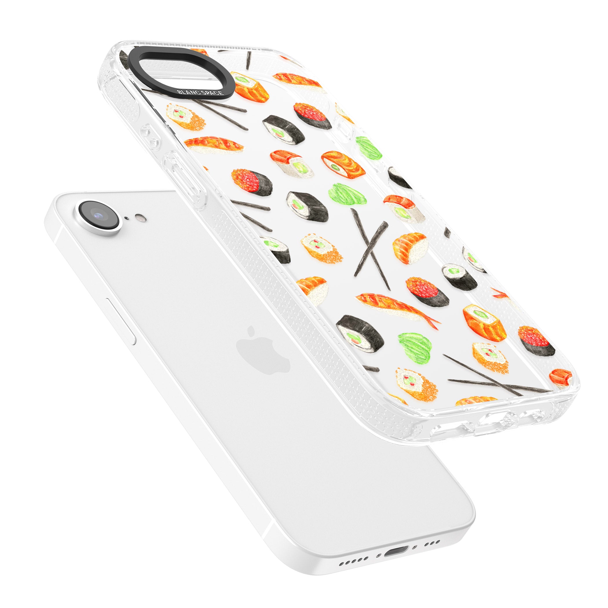 Sushi & Chopsticks Watercolour Pattern iPhone 16e Clear Case Impact Air - Blanc Space