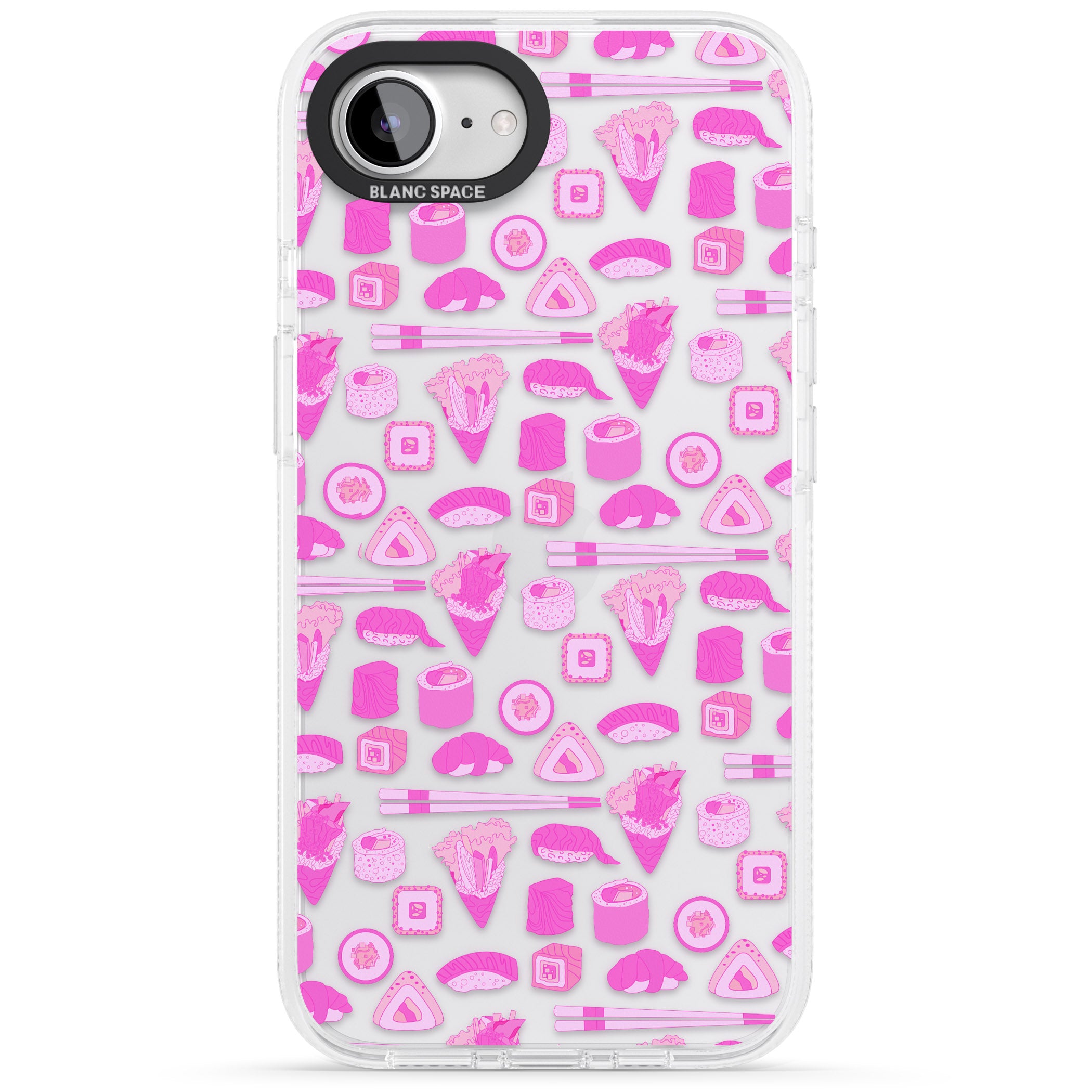 Bright Pink Sushi Pattern iPhone 16e Clear Case Impact Air - Blanc Space