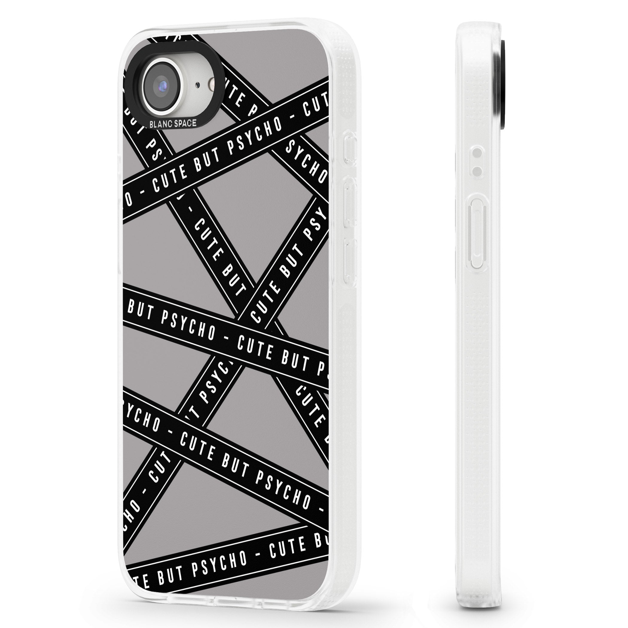 Caution Tape Phrases Cute But Psycho iPhone 16e Clear Case Impact Air - Blanc Space