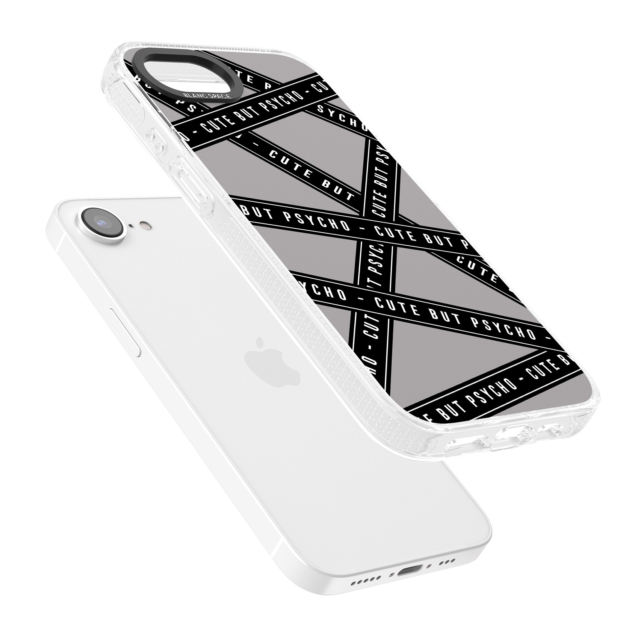 Caution Tape Phrases Cute But Psycho iPhone 16e Clear Case Impact Air - Blanc Space
