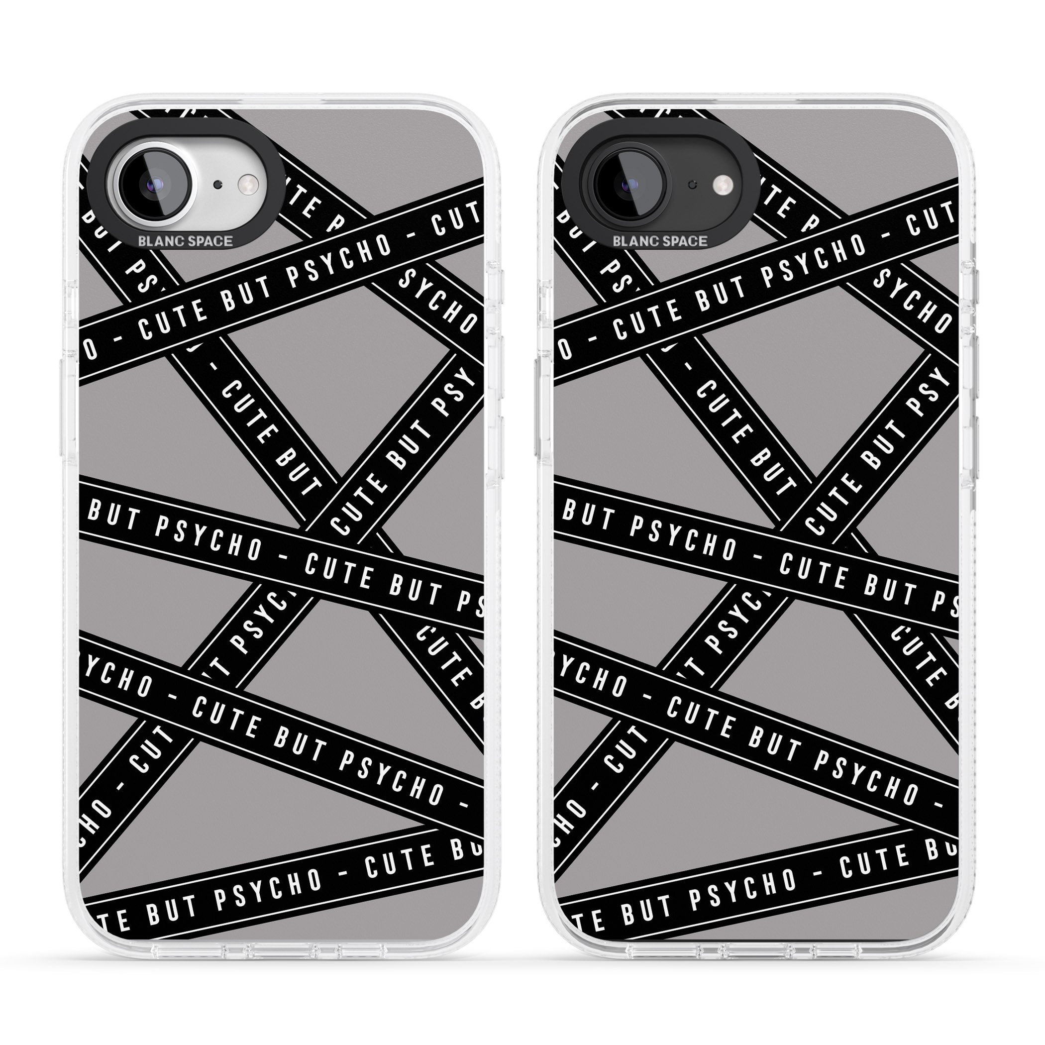 Caution Tape Phrases Cute But Psycho iPhone 16e Clear Case Impact Air - Blanc Space