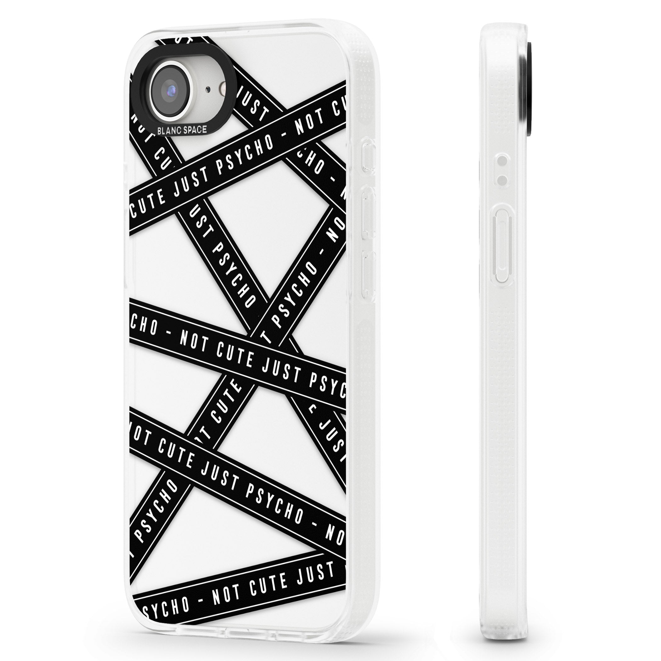 Caution Tape (Clear) Not Cute Just Psycho iPhone 16e Clear Case Impact Air - Blanc Space