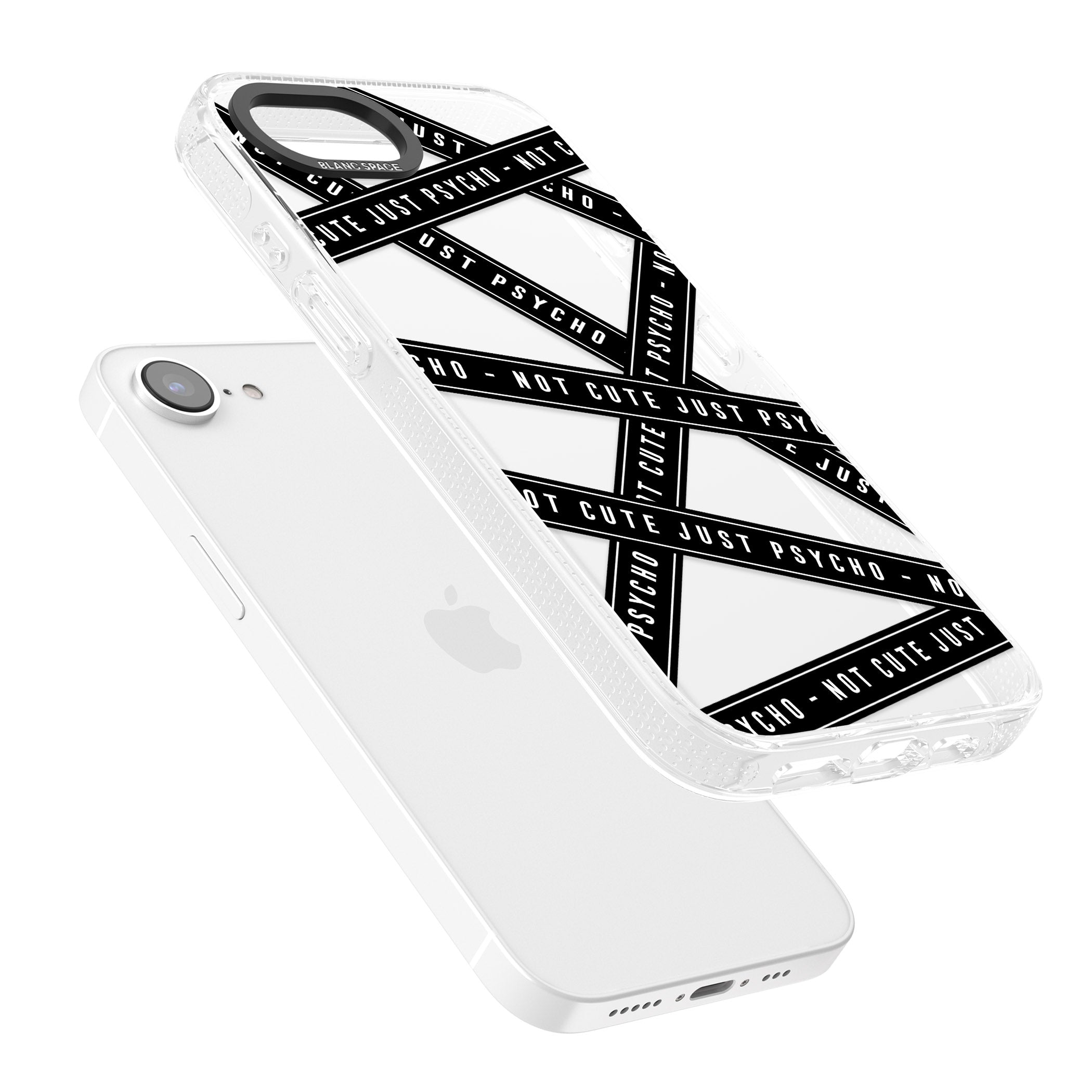 Caution Tape (Clear) Not Cute Just Psycho iPhone 16e Clear Case Impact Air - Blanc Space
