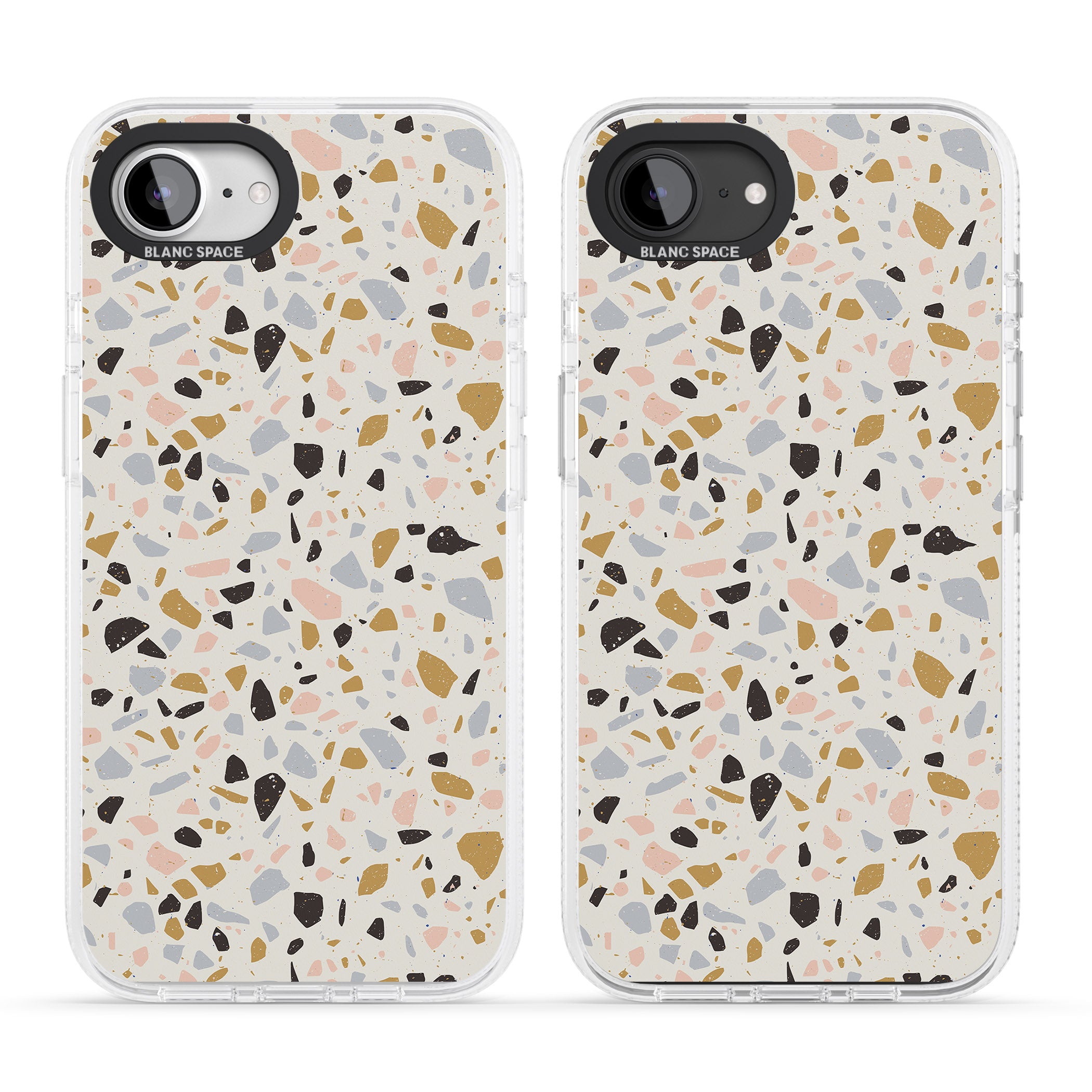 Pale Pink, Blue, & Mocha Terrazzo Pattern iPhone 16e Clear Case Impact Air - Blanc Space
