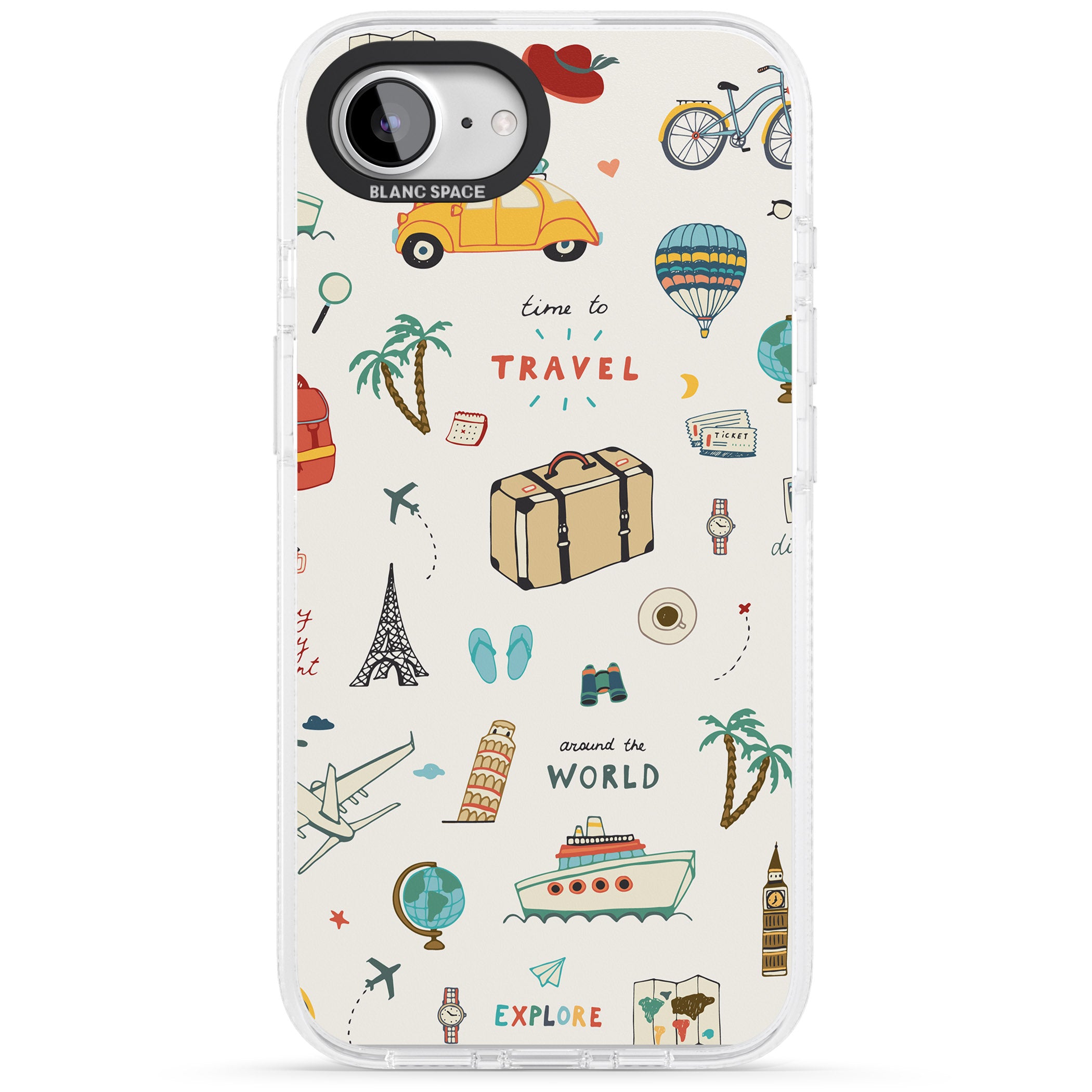 Cute Travel Pattern Cream iPhone 16e Clear Case Impact Air - Blanc Space