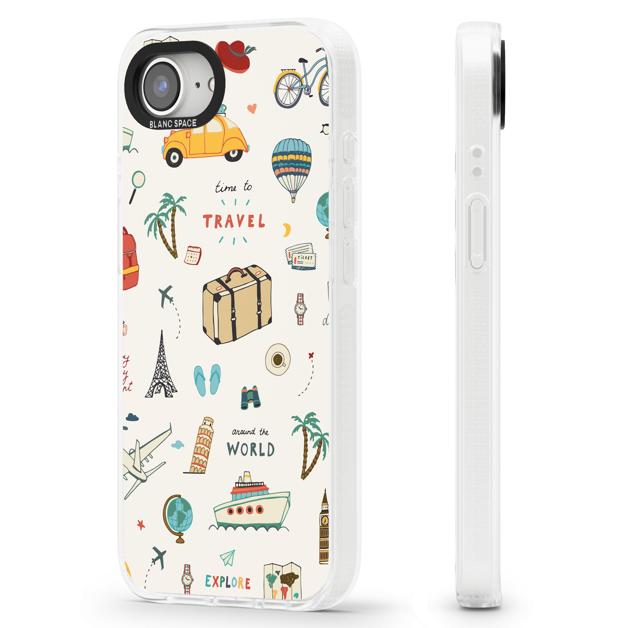Cute Travel Pattern Cream iPhone 16e Clear Case Impact Air - Blanc Space