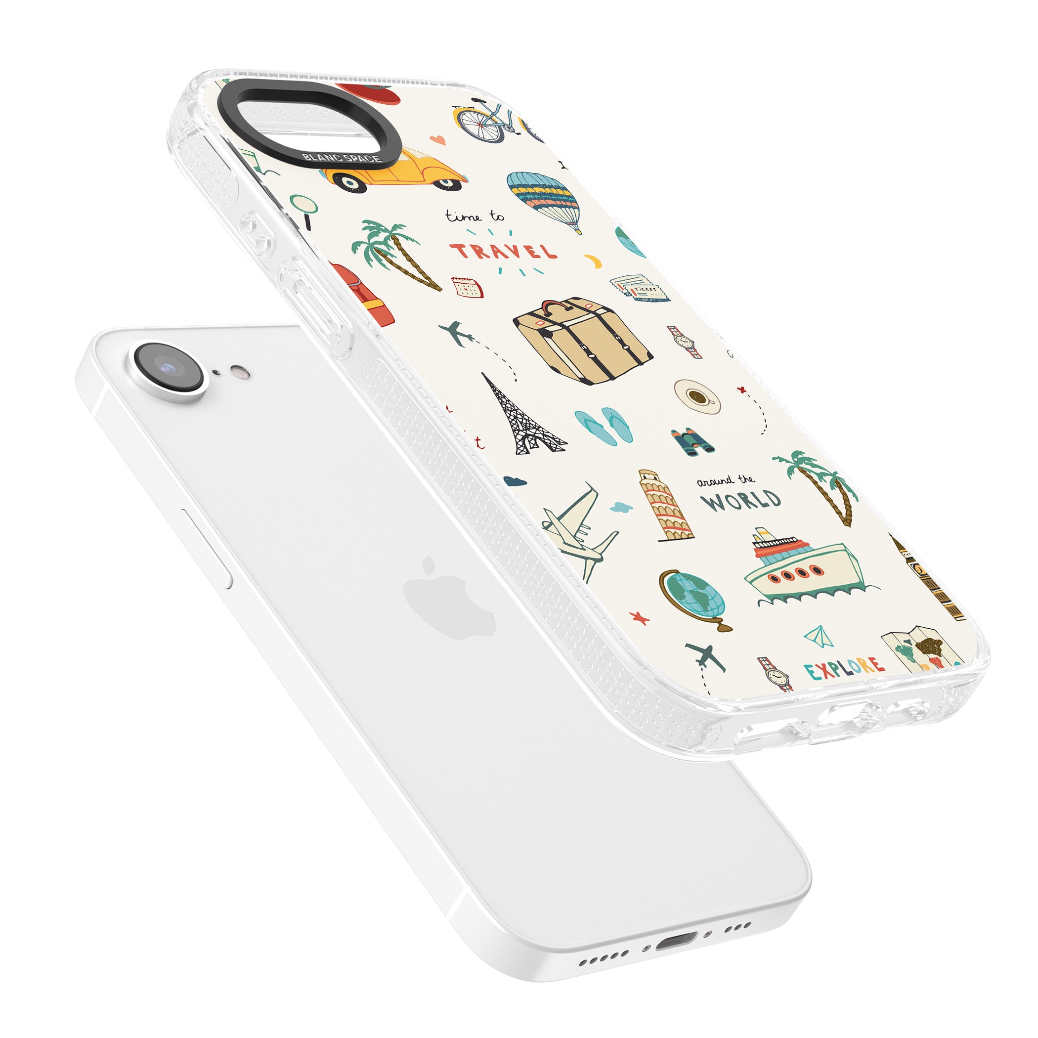 Cute Travel Pattern Cream iPhone 16e Clear Case Impact Air - Blanc Space