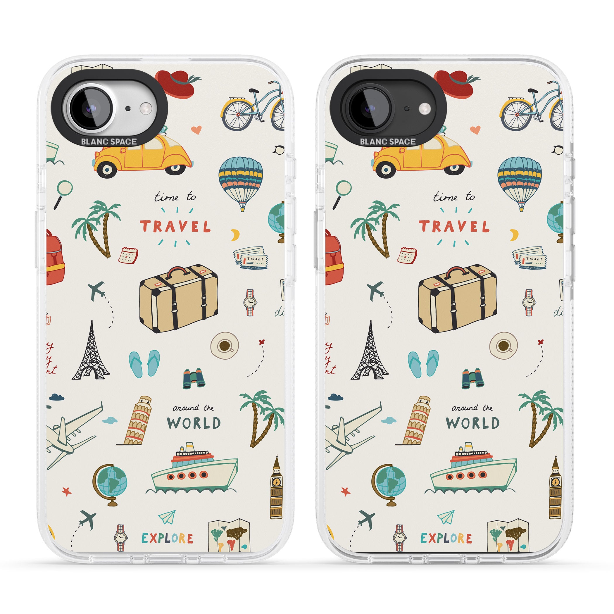 Cute Travel Pattern Cream iPhone 16e Clear Case Impact Air - Blanc Space