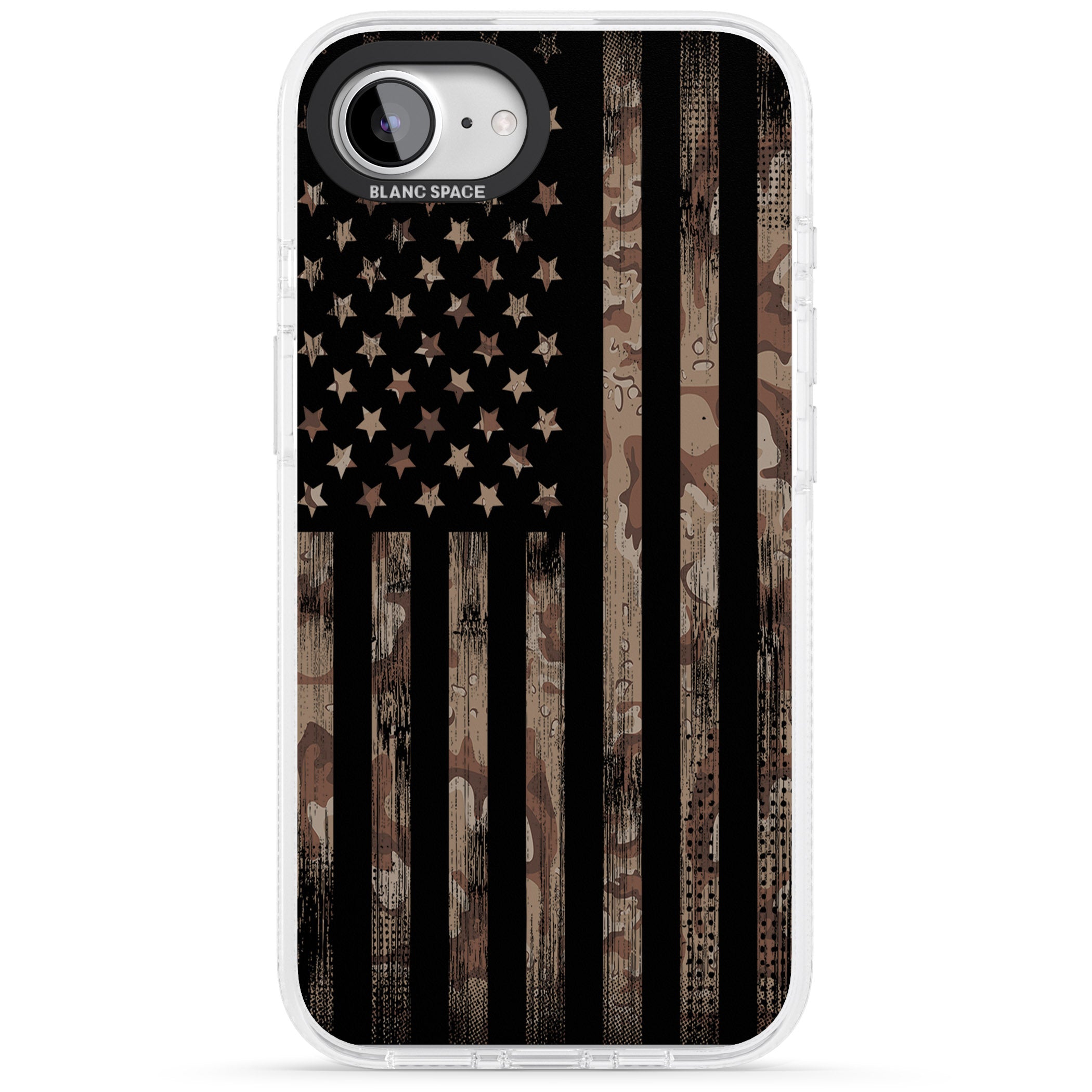 Desert Camo US Flag iPhone 16e Clear Case Impact Air - Blanc Space