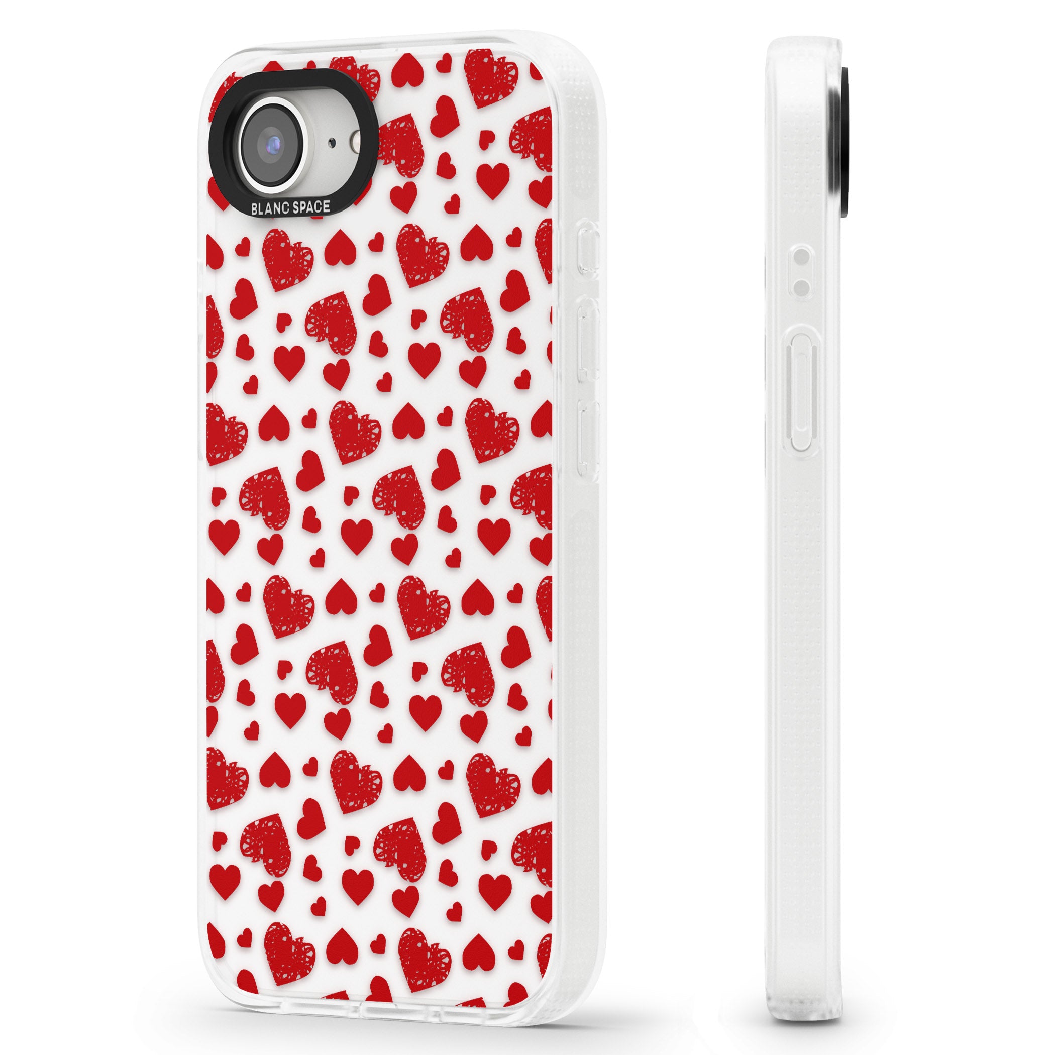 Sketched Heart Pattern iPhone 16e Clear Case Impact Air - Blanc Space