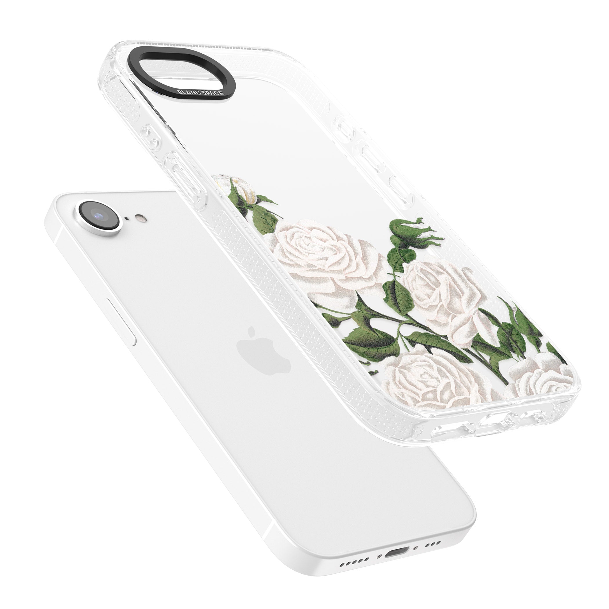 White Vintage Painted Flowers iPhone 16e Clear Case Impact Air - Blanc Space