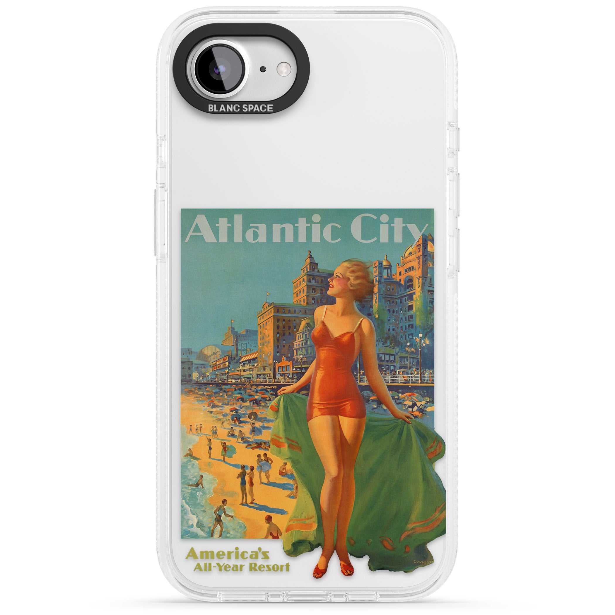 Atlantic City Vacation Poster iPhone 16e Clear Case Impact Air - Blanc Space