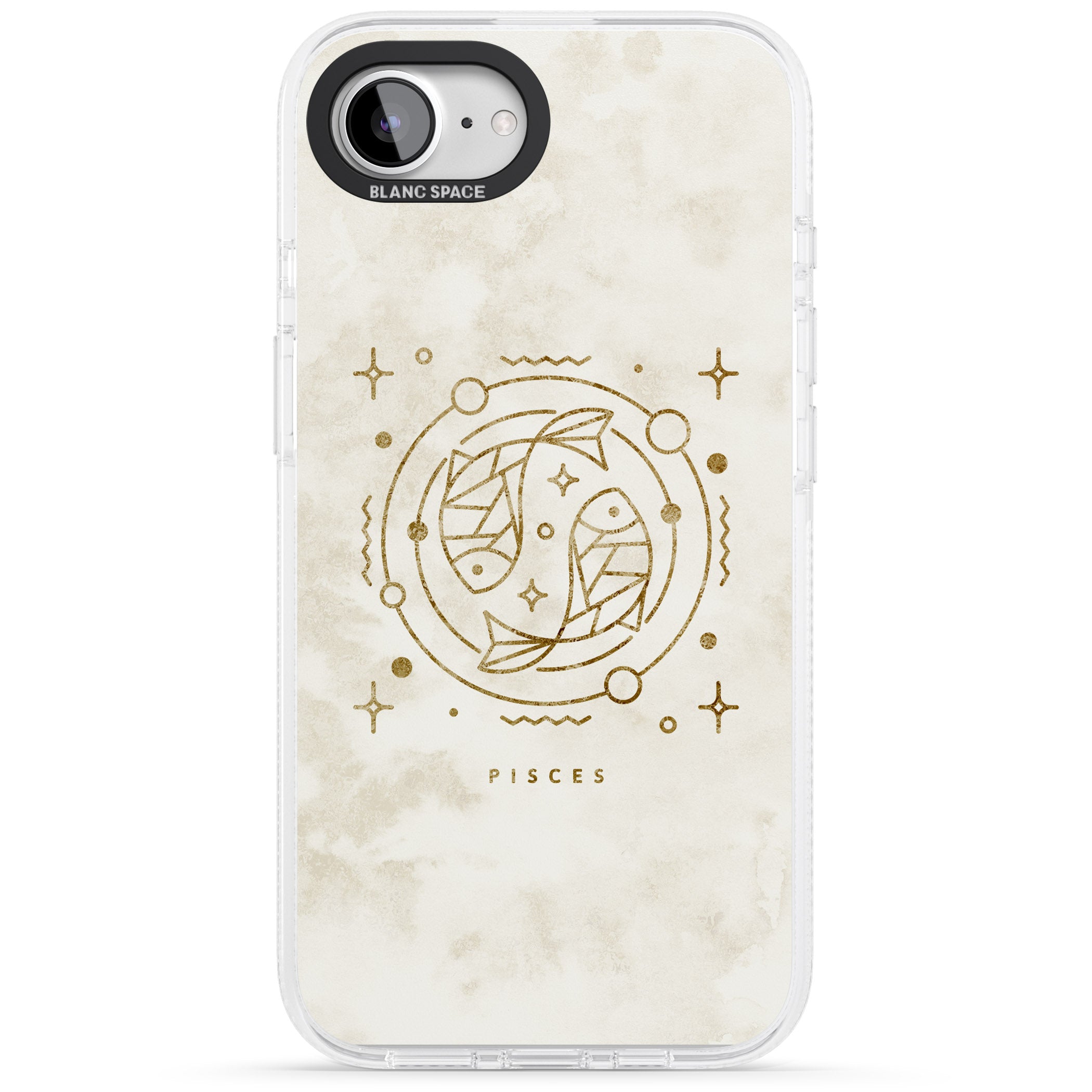 Pisces Emblem - Solid Gold Marbled Design iPhone 16e Clear Case Impact Air - Blanc Space