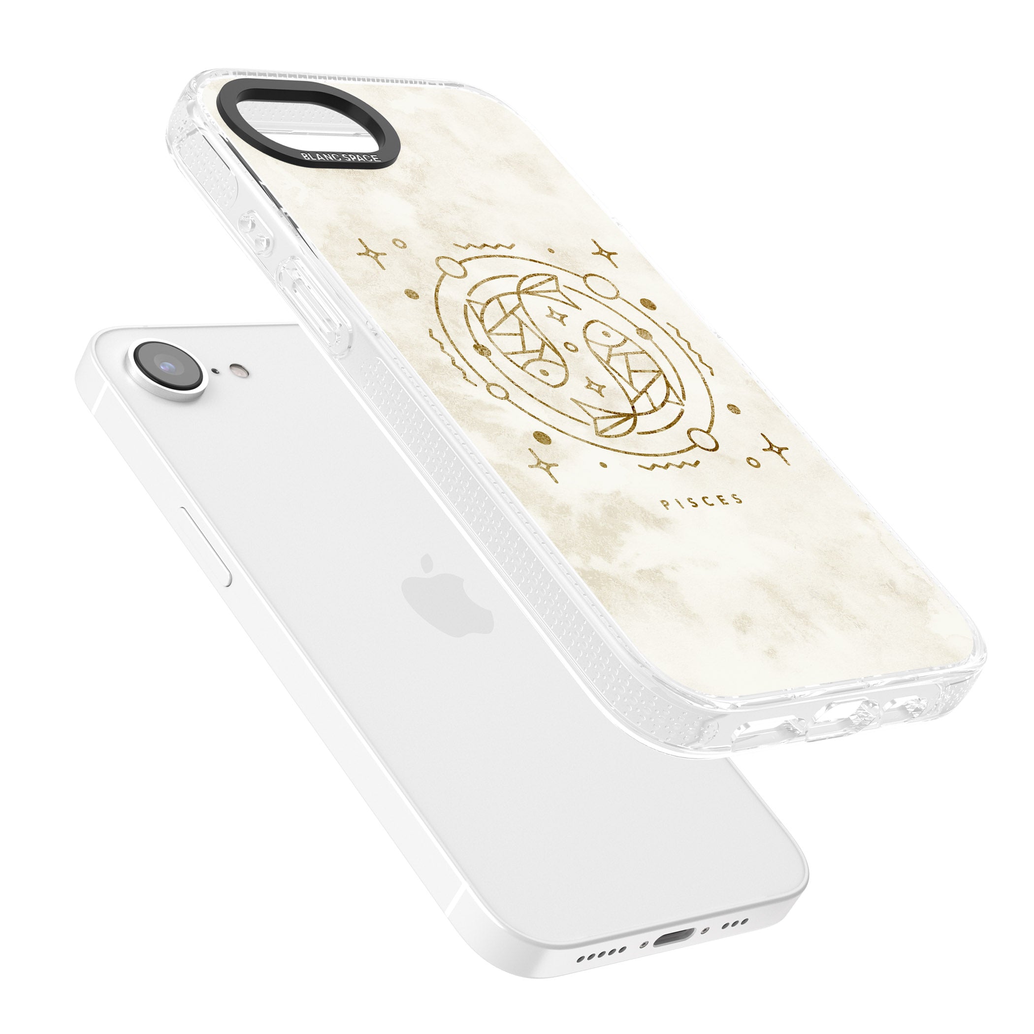 Pisces Emblem - Solid Gold Marbled Design iPhone 16e Clear Case Impact Air - Blanc Space