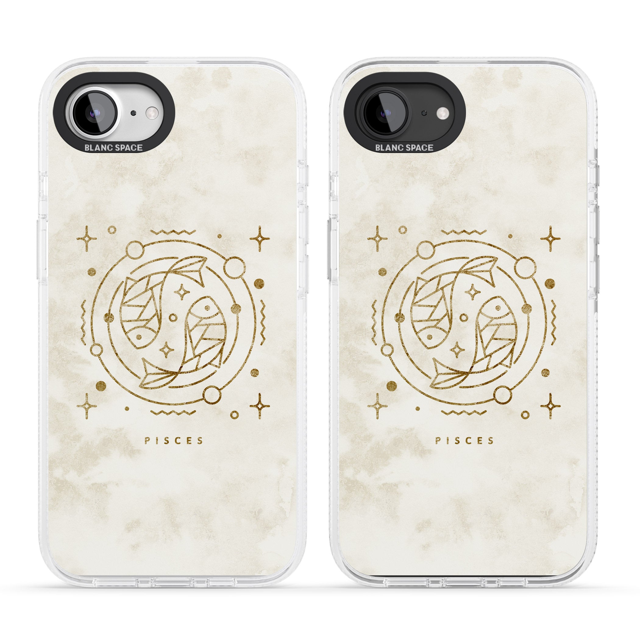 Pisces Emblem - Solid Gold Marbled Design iPhone 16e Clear Case Impact Air - Blanc Space