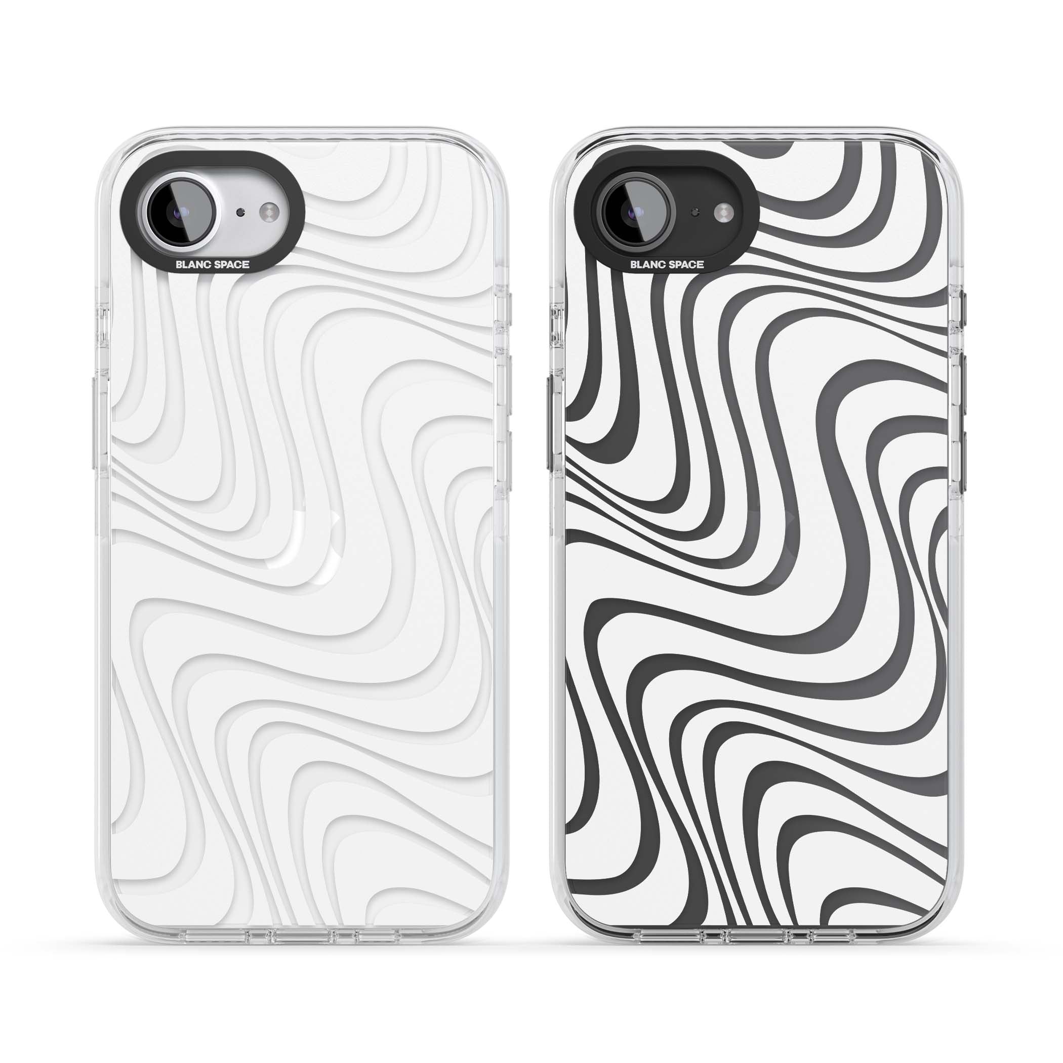 White Abstract Waves abstract iPhone case featuring flowing grey wave pattern on clear background | Clear Impact case for iPhone 16e, iPhone 17e