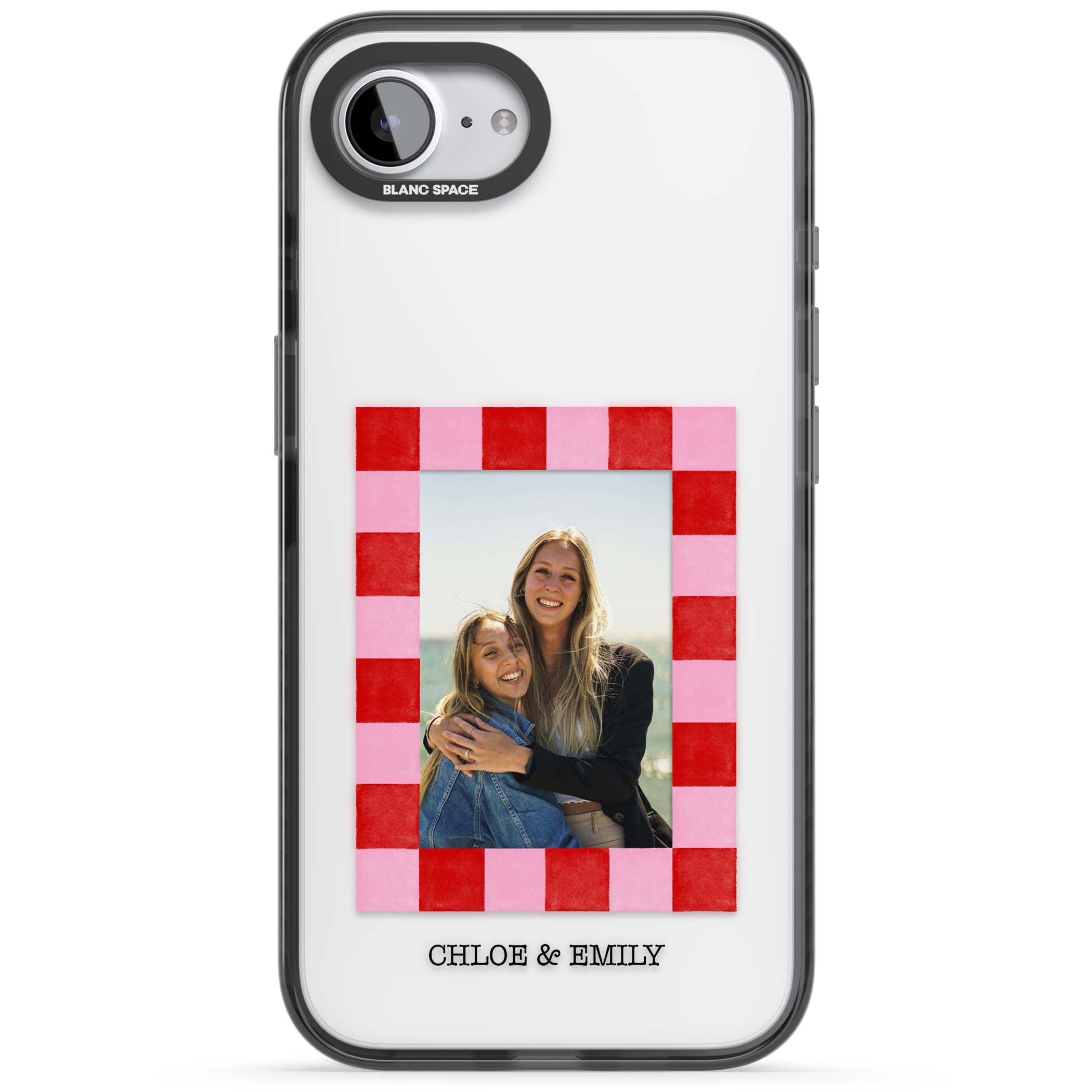 Bubblegum Check Photo for her iPhone case | Black Impact case for iPhone 16e, iPhone 17e