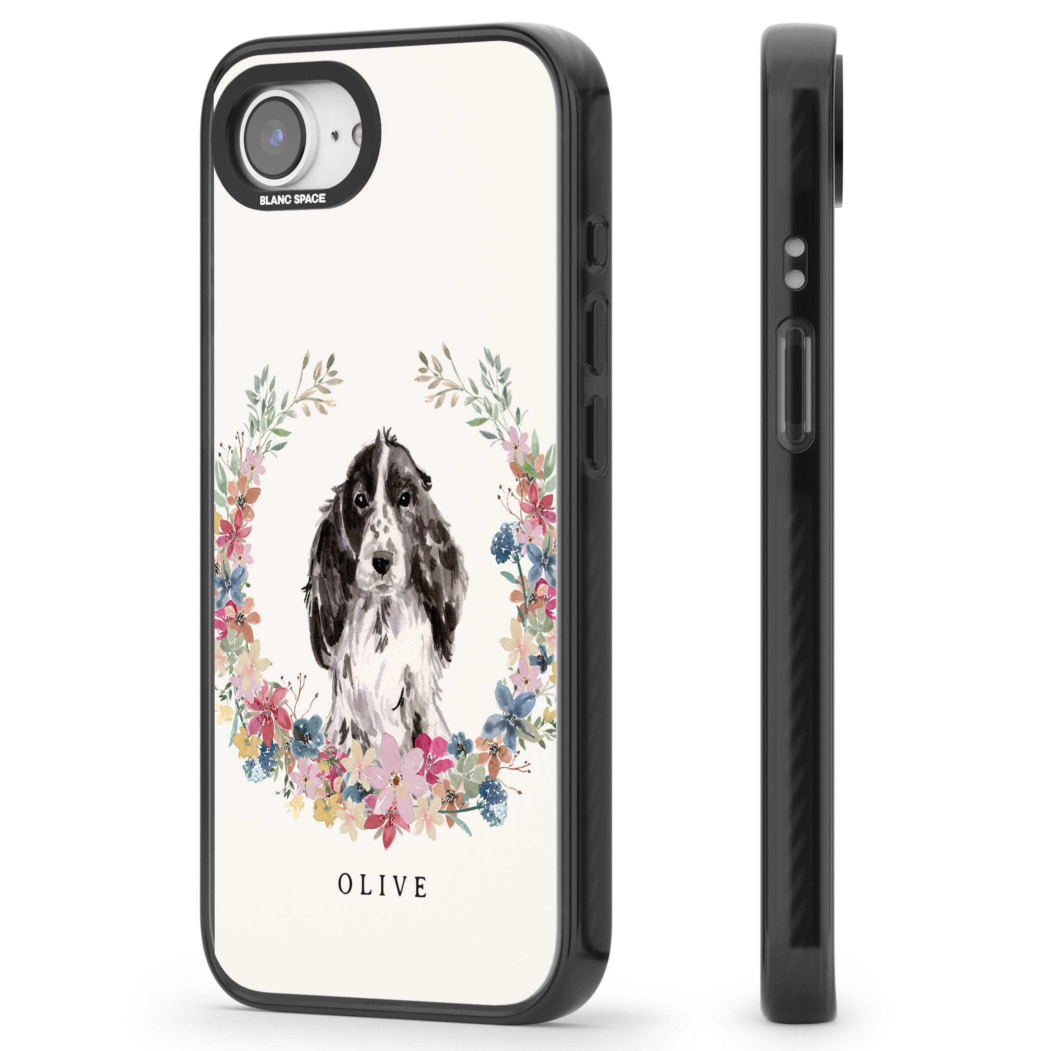 Personalised Black Cocker Spaniel Floral Portrait