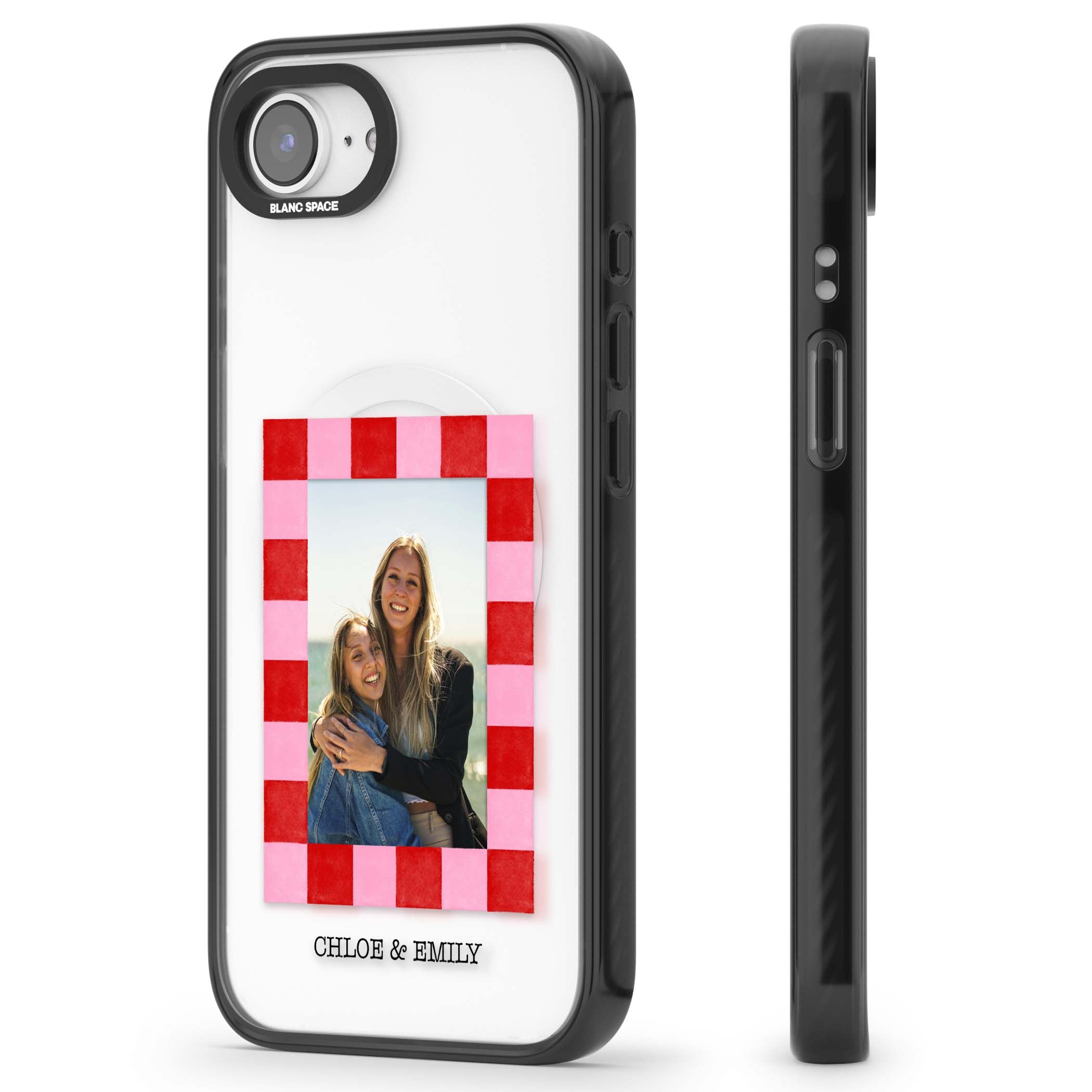 Bubblegum Check Photo for her iPhone case | Black Impact Magsafe case for iPhone 16e, iPhone 17e