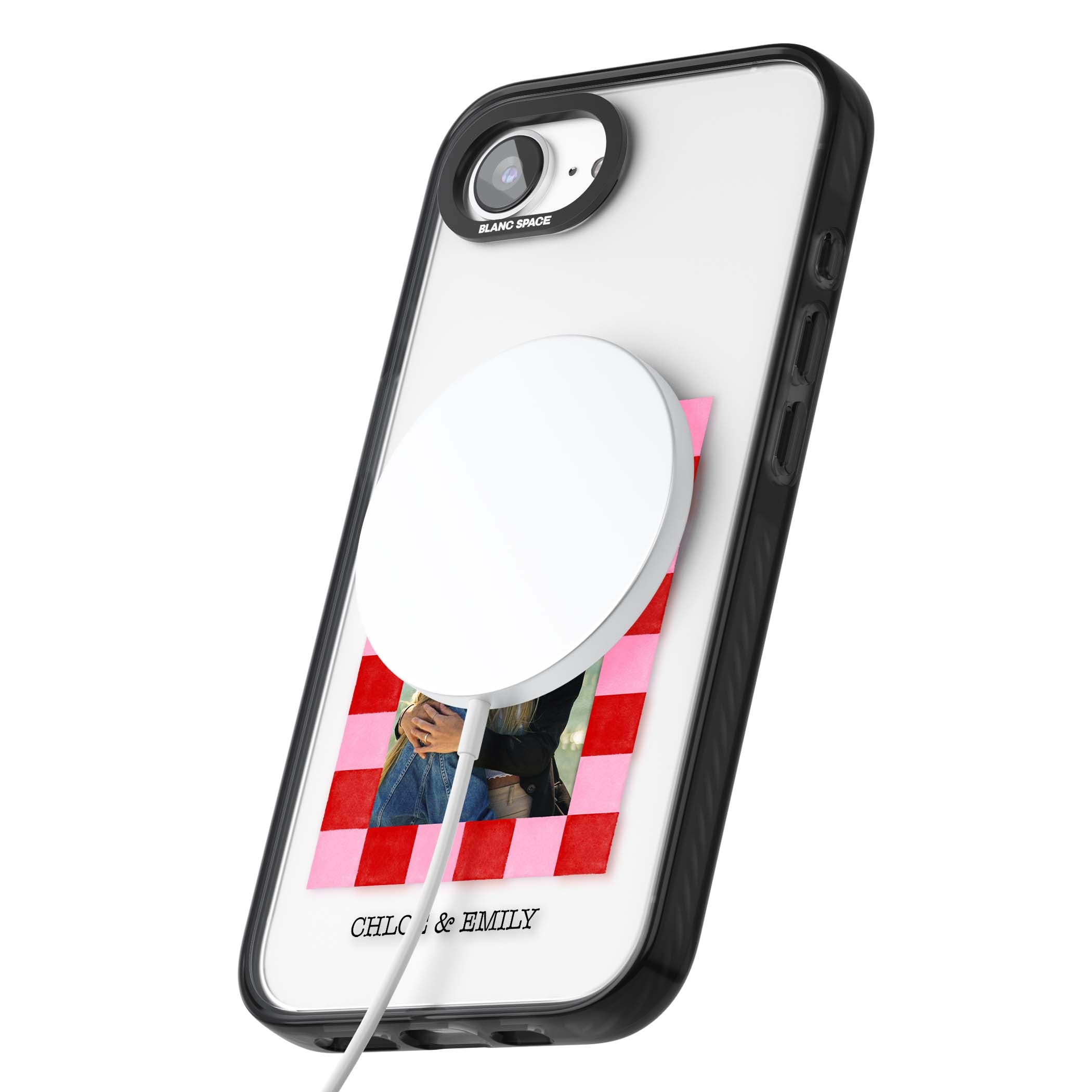 Bubblegum Check Photo for her iPhone case | Black Impact Magsafe case for iPhone 16e, iPhone 17e