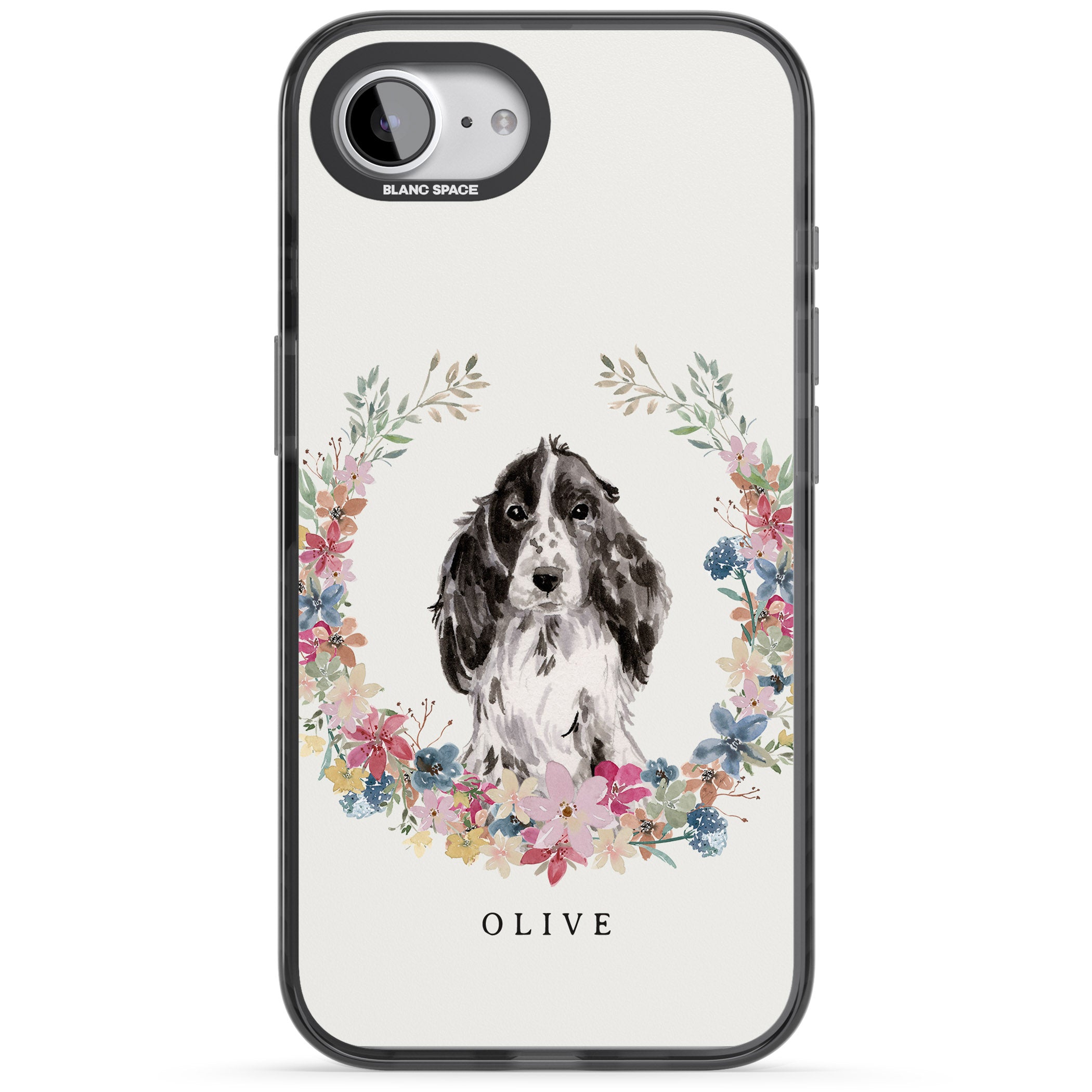Personalised Black Cocker Spaniel Floral Portrait
