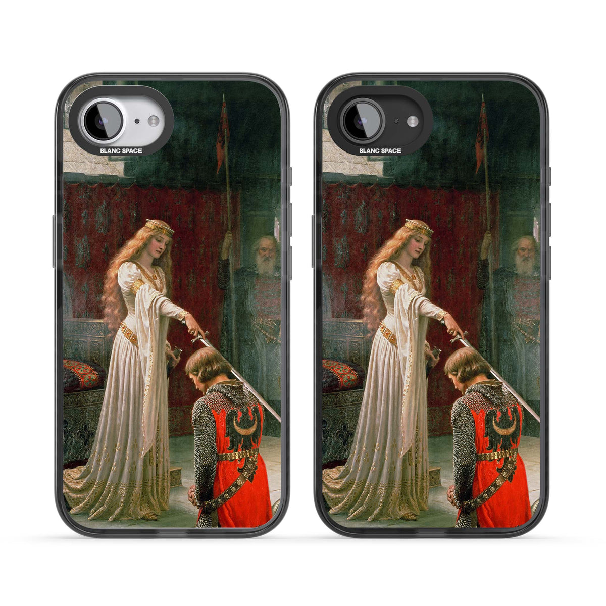 The Accolade renaissance art iPhone case featuring Edmund Blair Leighton's painting of a queen knighting a kneeling knight | Black Impact Magsafe case for iPhone 16e, iPhone 17e