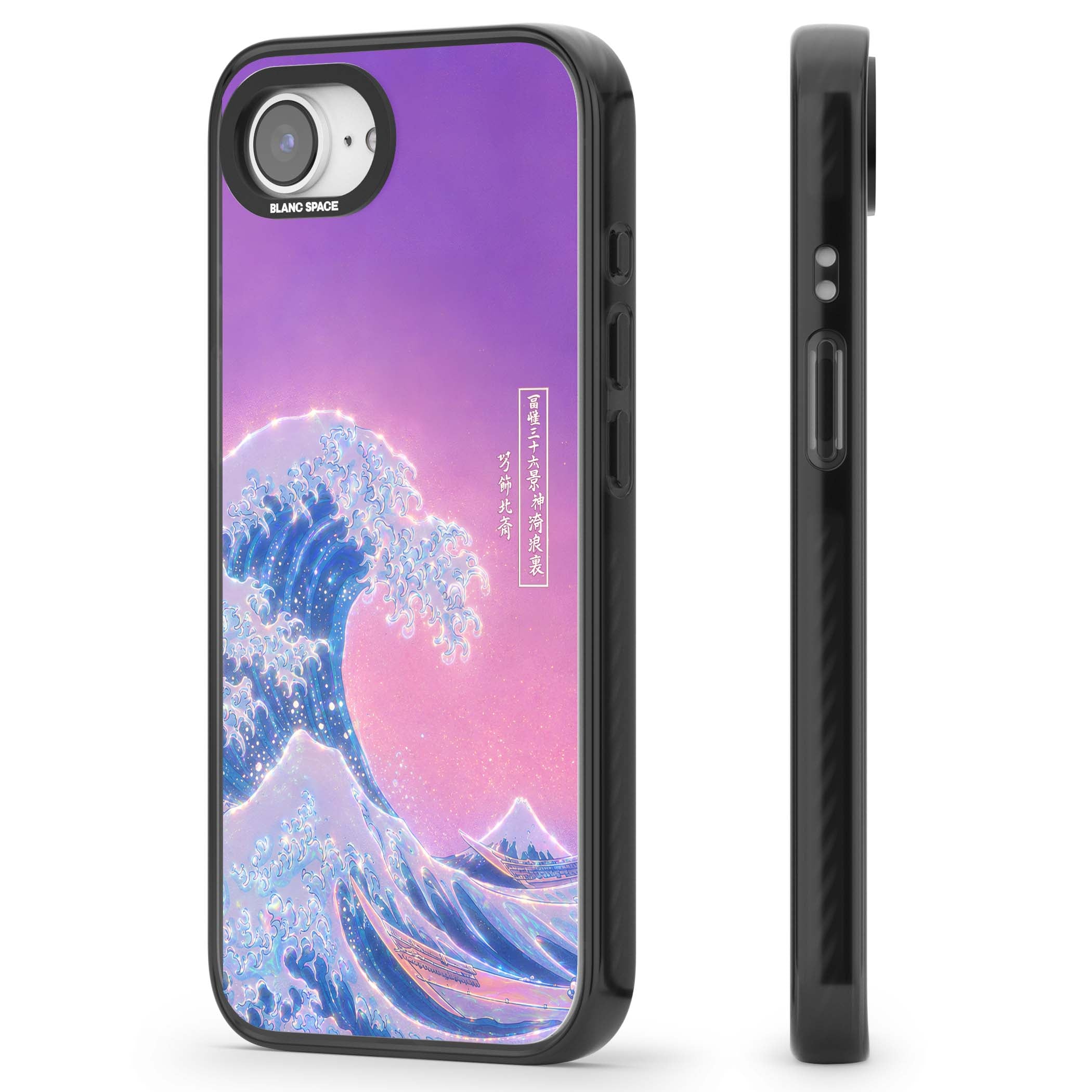 The Great Opal Wave Japanese iPhone case featuring Hokusai's great wave in iridescent pastels with lilac sky and Mou | Black Impact Magsafe case for iPhone 16e, iPhone 17e