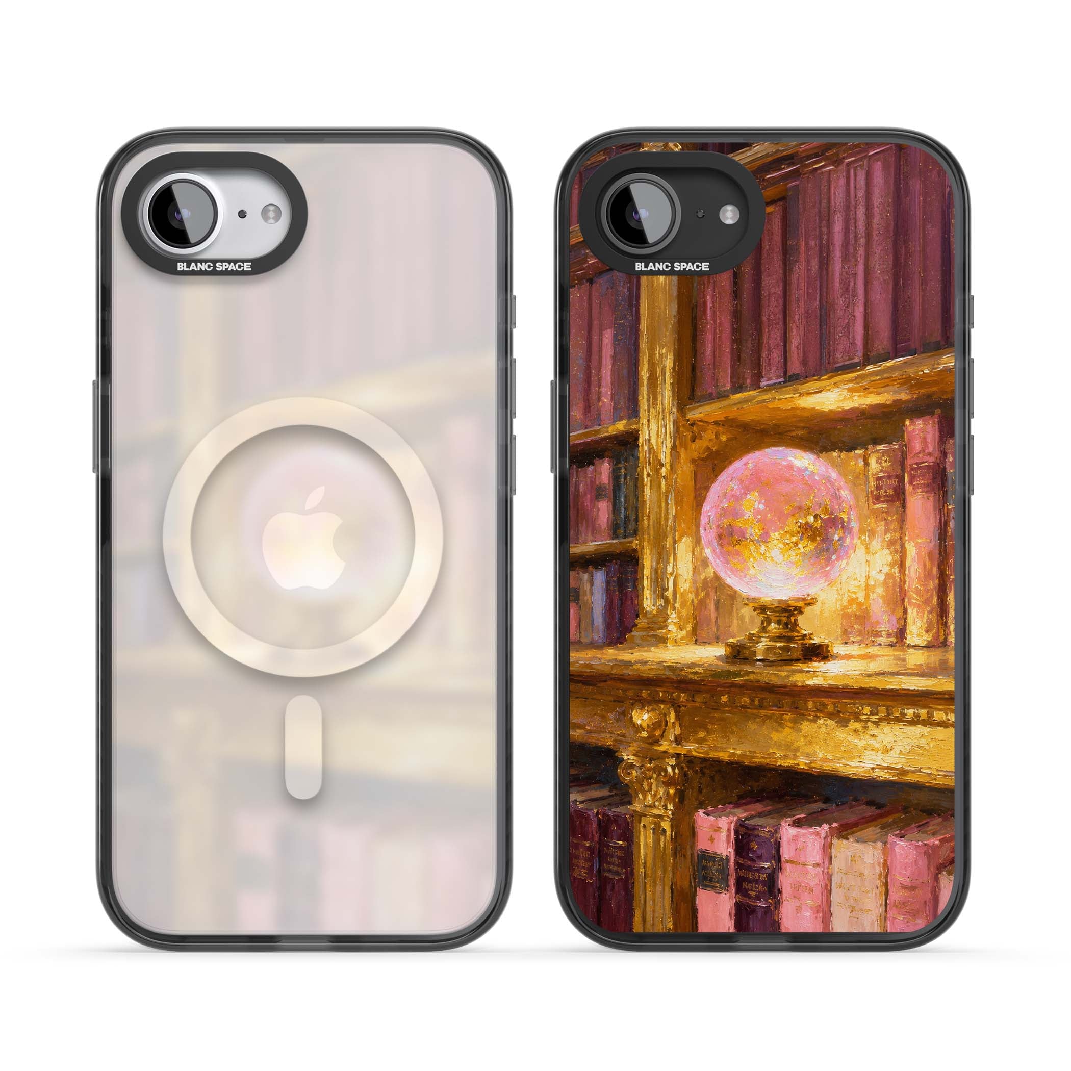 Gilded Library dark academia iPhone case featuring an oil painted crystal ball on a gilded library shelf with vintage | Black Impact Magsafe case for iPhone 16e, iPhone 17e