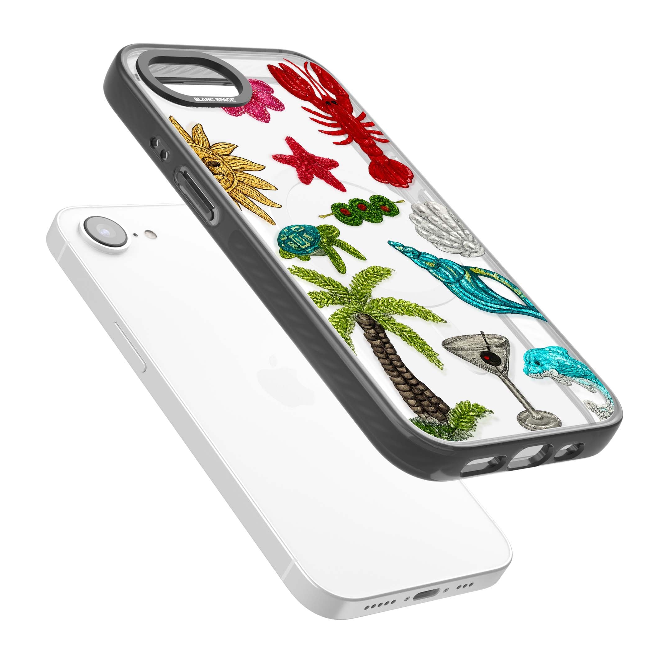 Painted Coastal Pattern coastal iPhone case | Black Impact Magsafe case for iPhone 16e, iPhone 17e