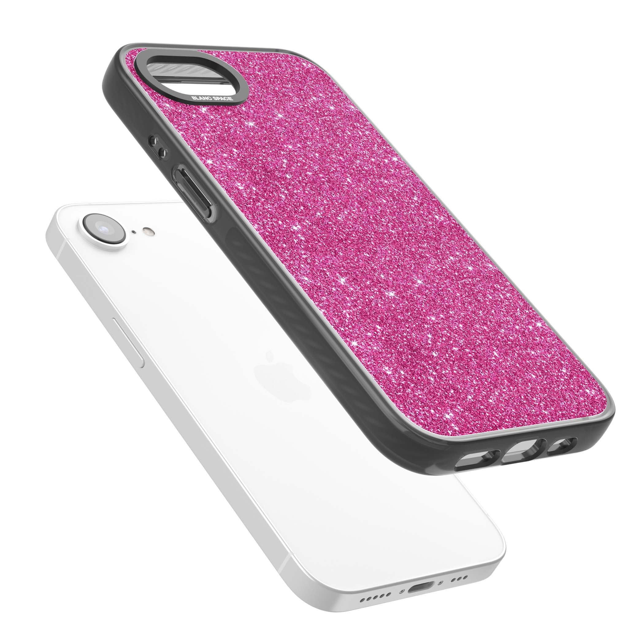 Pink Glitter Y2K iPhone case featuring hot pink glitter wallpaper with sparkle shimmer effect | Black Impact Magsafe case for iPhone 16e, iPhone 17e