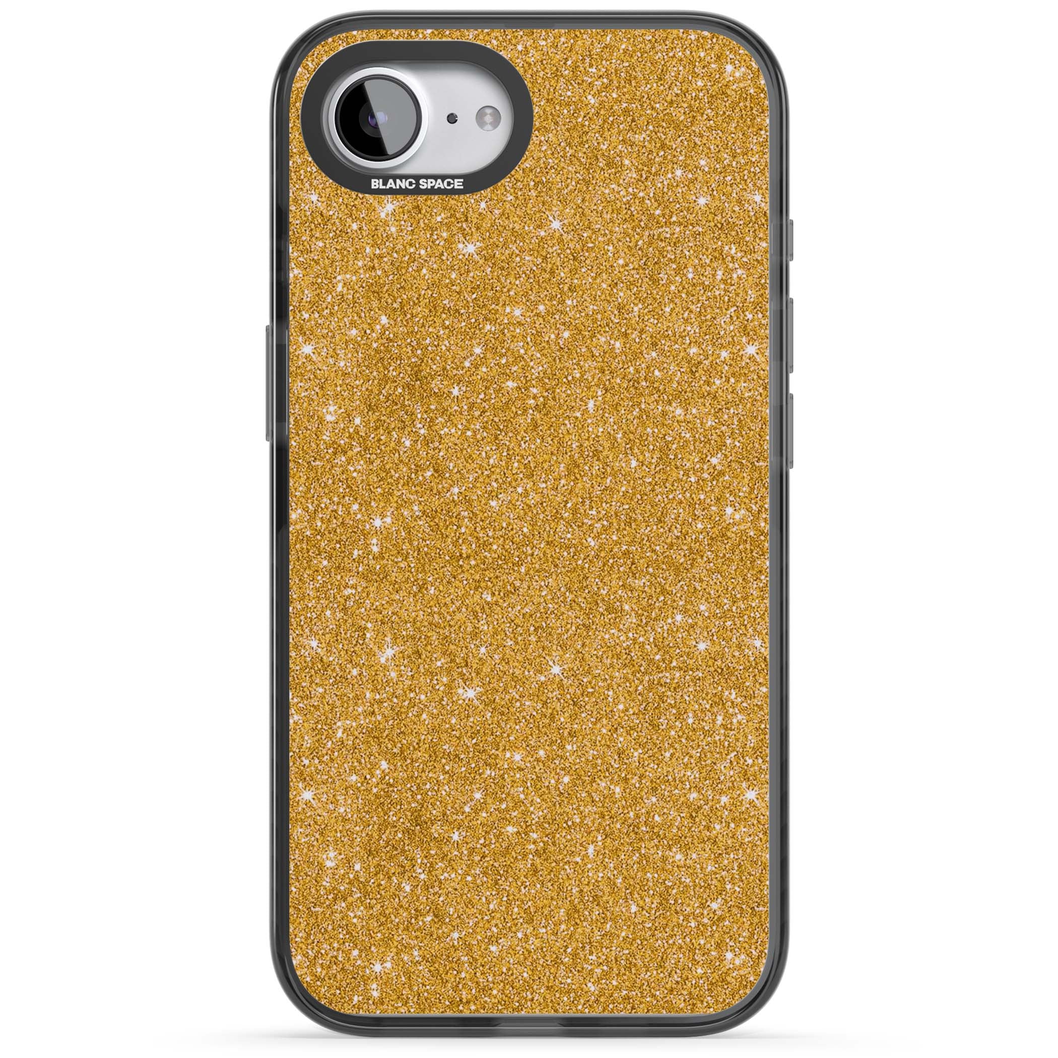 Gold Glitter gold glitter iPhone case featuring a shimmering sparkle wallpaper design in luxury gold | Black Impact Magsafe case for iPhone 16e, iPhone 17e
