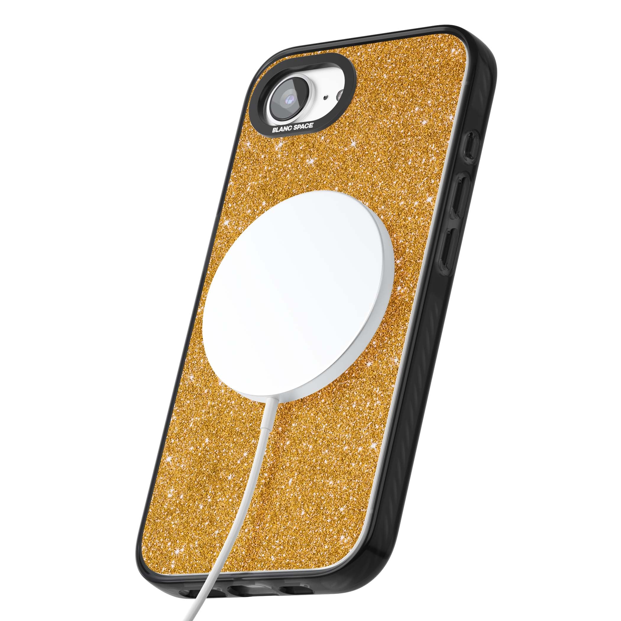 Gold Glitter gold glitter iPhone case featuring a shimmering sparkle wallpaper design in luxury gold | Black Impact Magsafe case for iPhone 16e, iPhone 17e