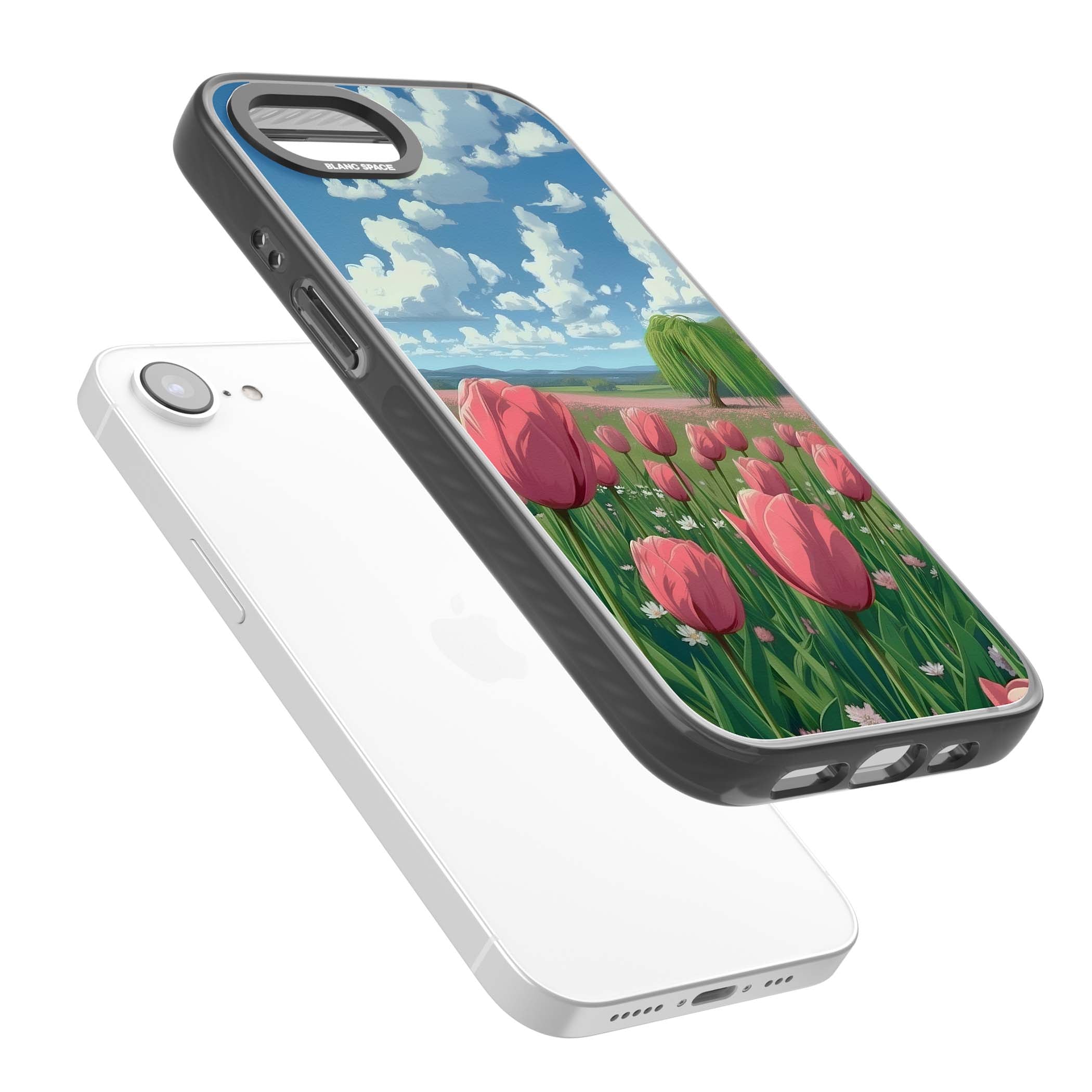Willow By The Pink Tulips floral iPhone case | Black Impact Magsafe case for iPhone 16e, iPhone 17e