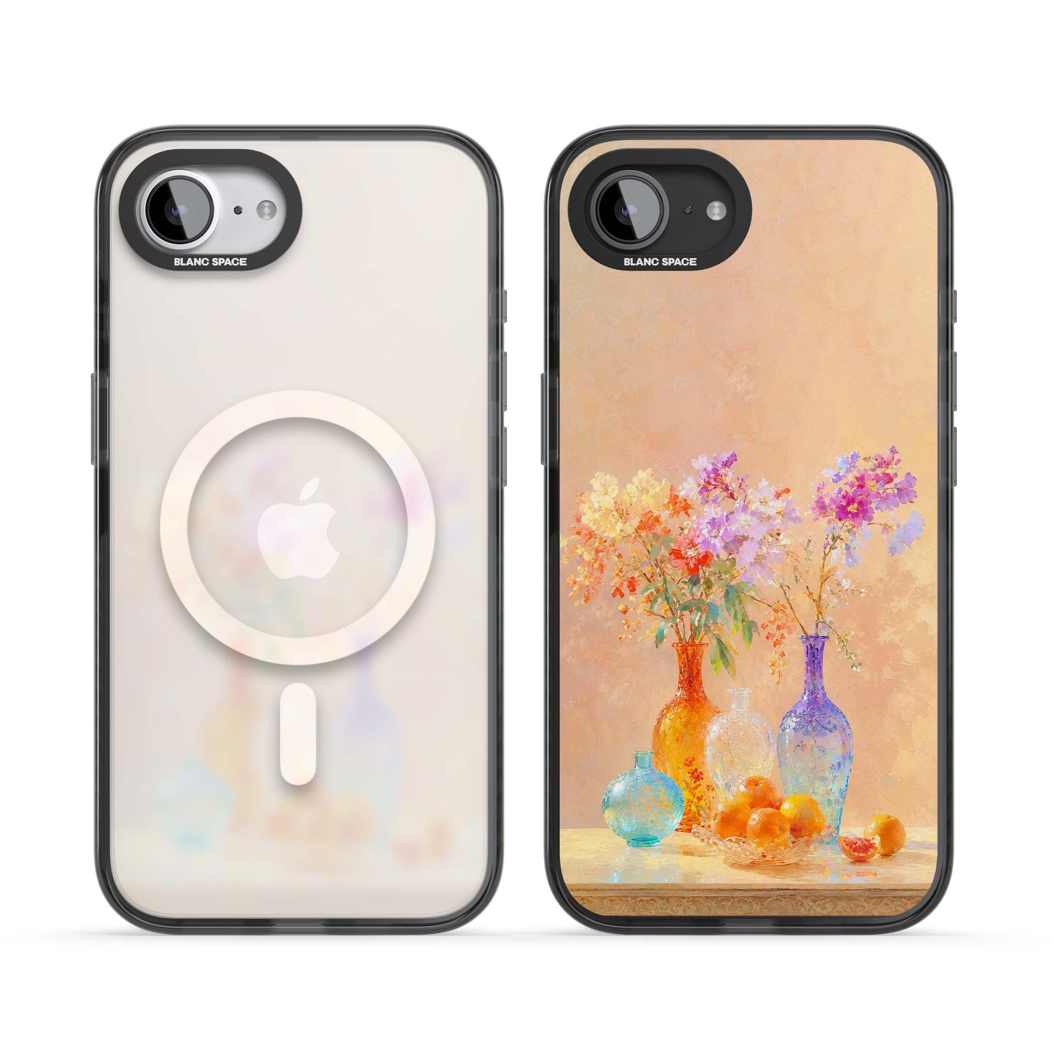 Peach Glass art iPhone case | Black Impact Magsafe case for iPhone 16e, iPhone 17e