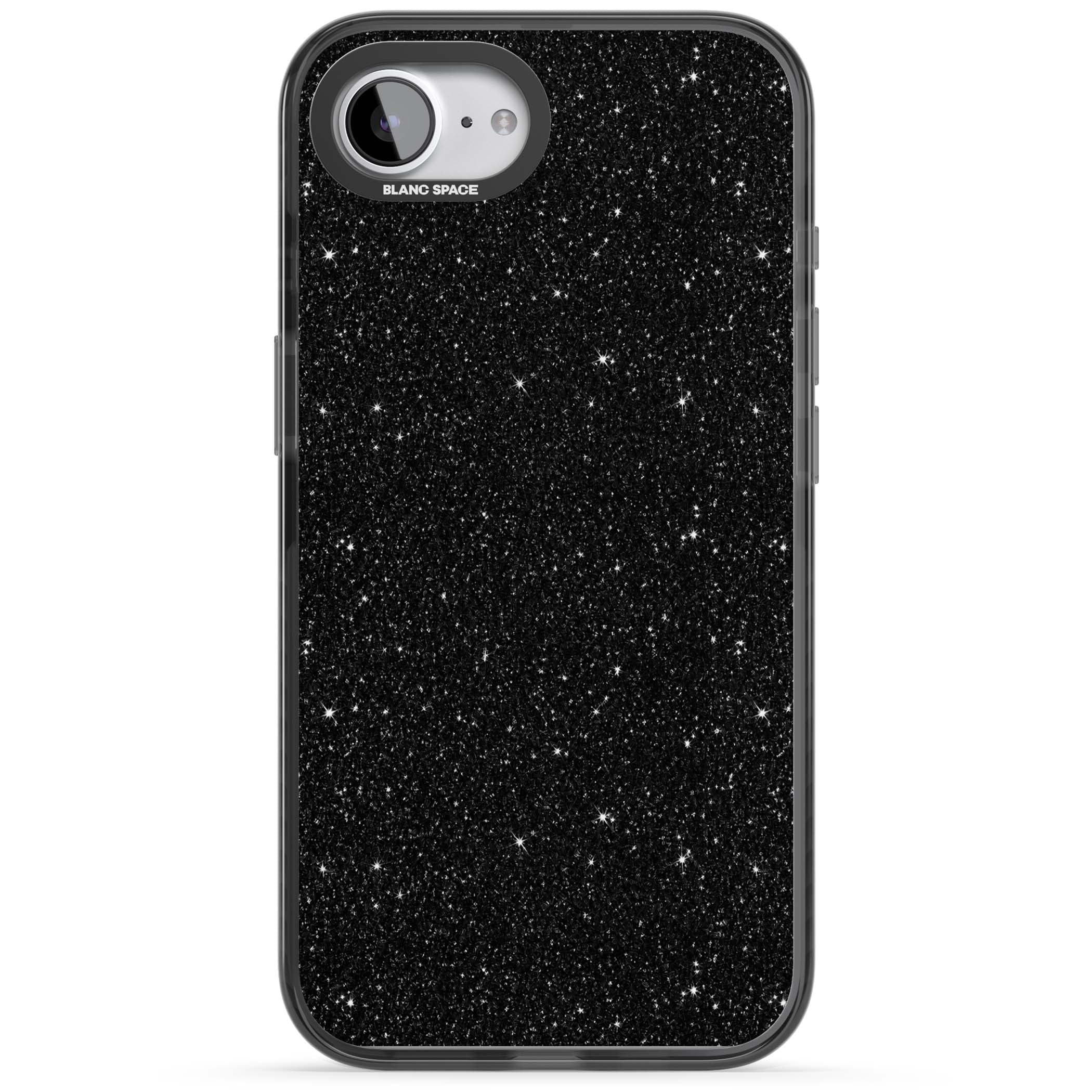 Black Glitter black glitter iPhone case featuring an all-over sparkly shimmer pattern on a jet black base | Black Impact case for iPhone 16e, iPhone 17e