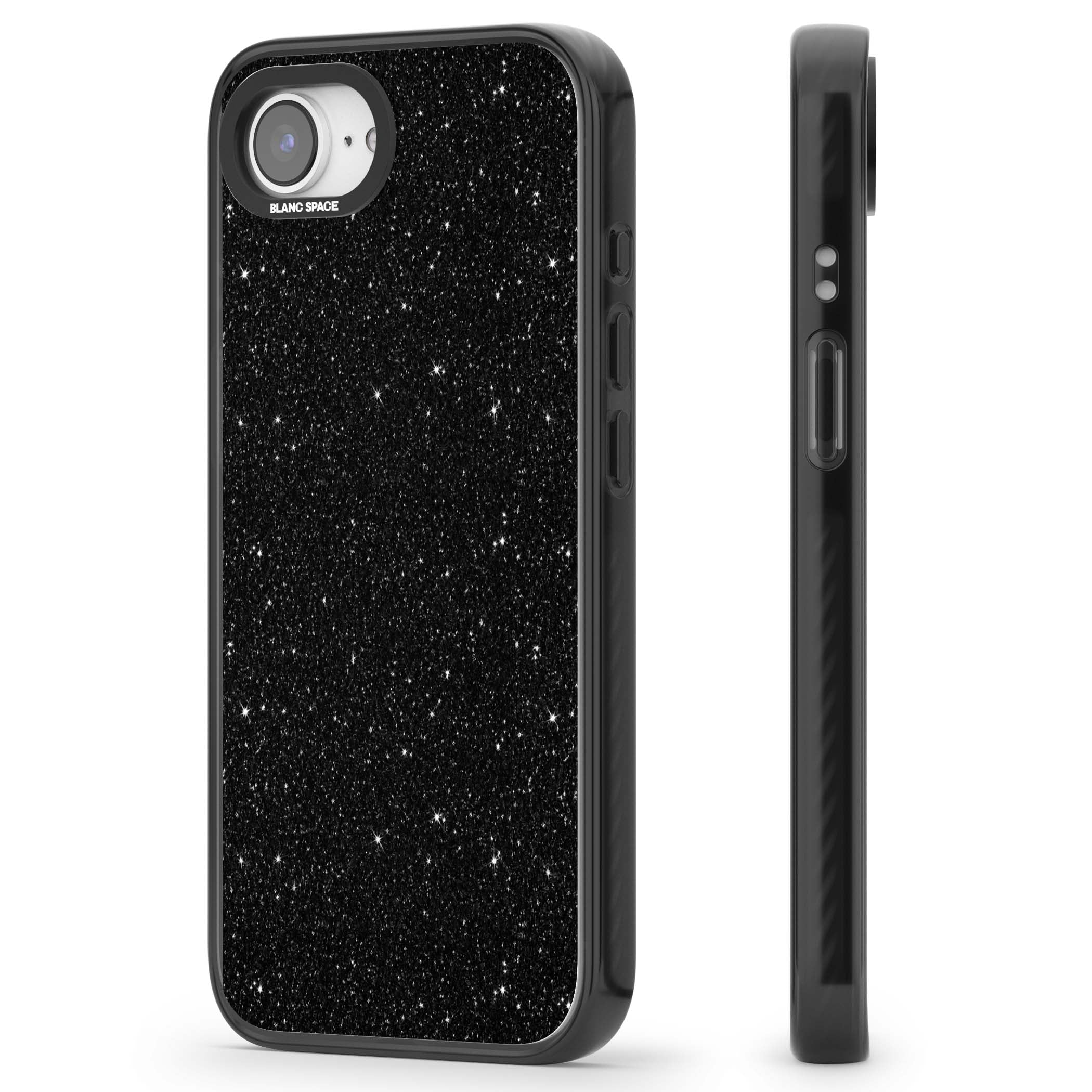 Black Glitter black glitter iPhone case featuring an all-over sparkly shimmer pattern on a jet black base | Black Impact case for iPhone 16e, iPhone 17e