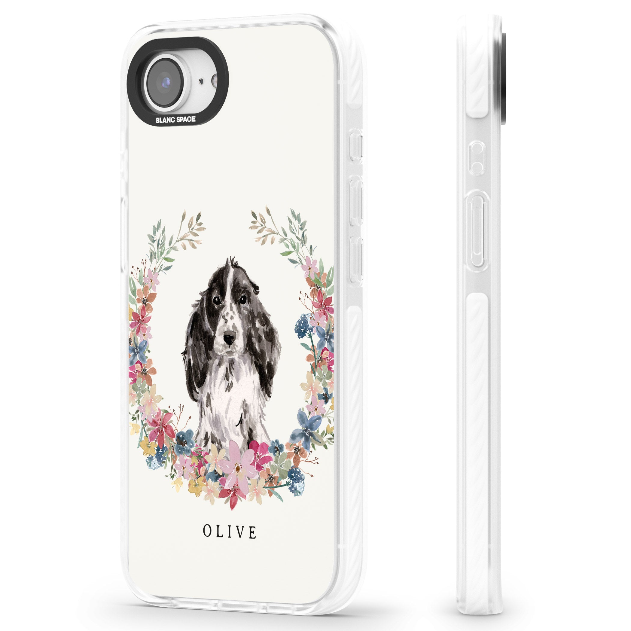 Personalised Black Cocker Spaniel Floral Portrait