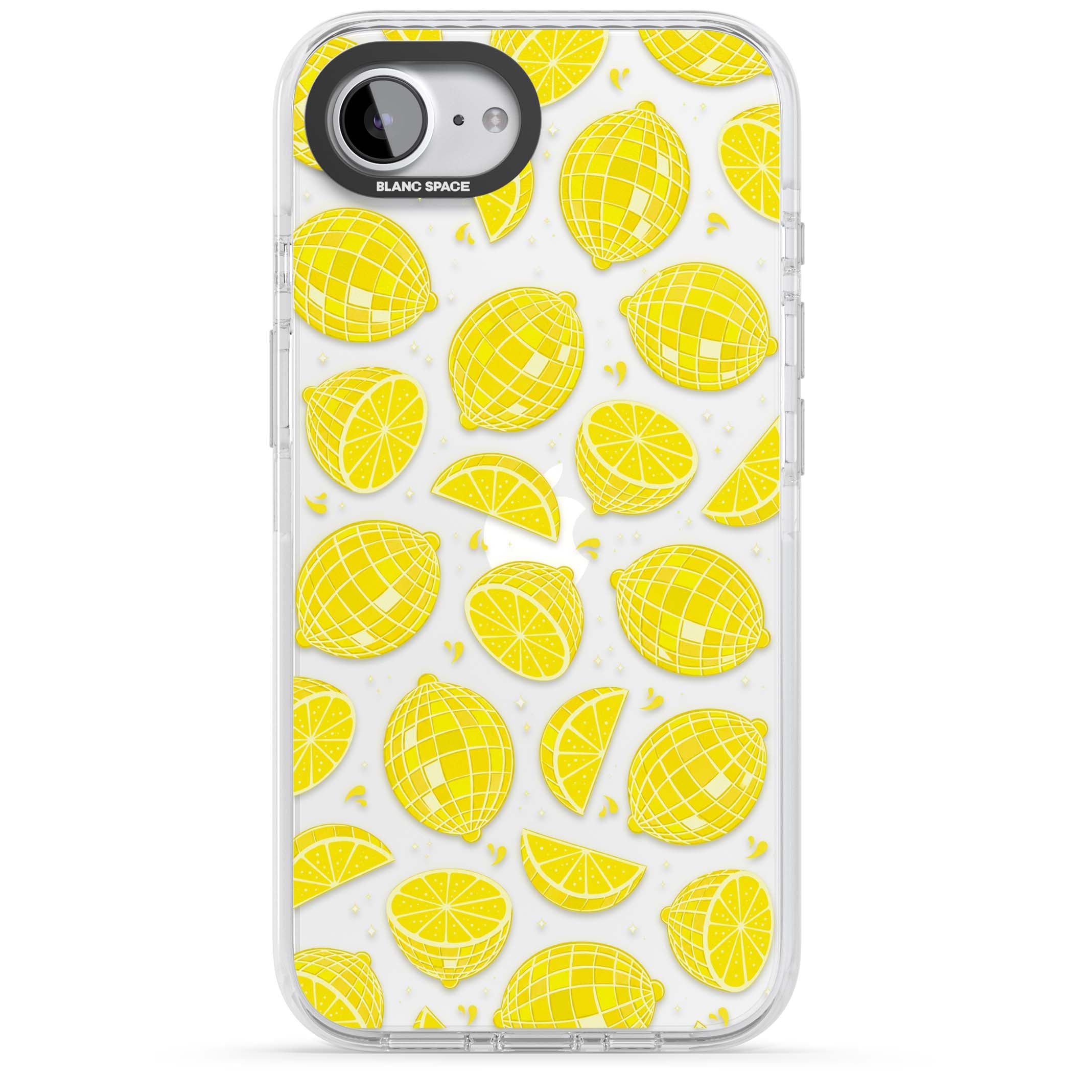 Disco Lemons citrus iPhone case featuring mirrorball lemons, sliced fruit and sparkle accents | Clear Impact case for iPhone 16e, iPhone 17e