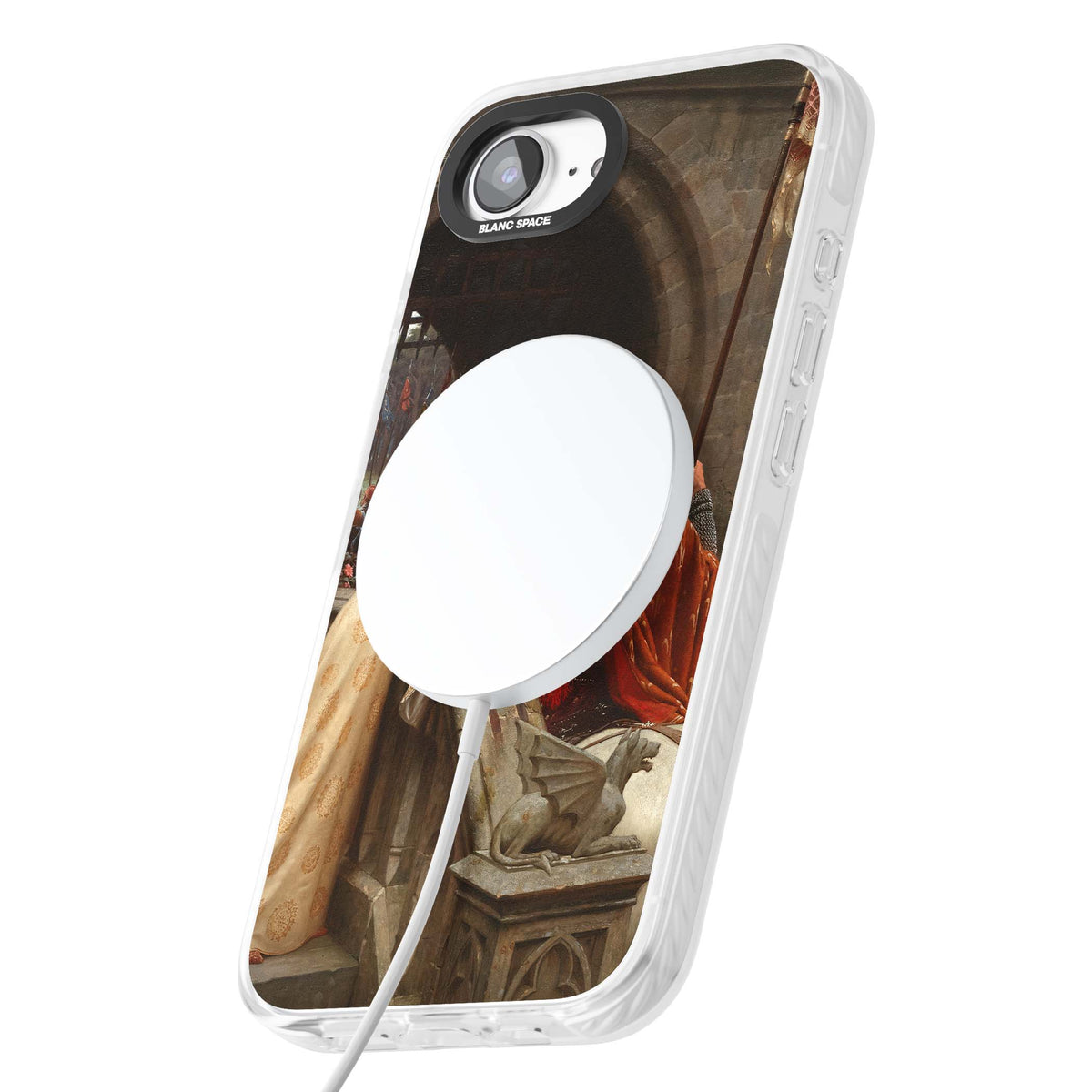 God Speed fine art iPhone case featuring Edmund Blair Leighton's medieval knight and lady beneath a stone archway | Impact Magsafe case for iPhone 16e, iPhone 17e