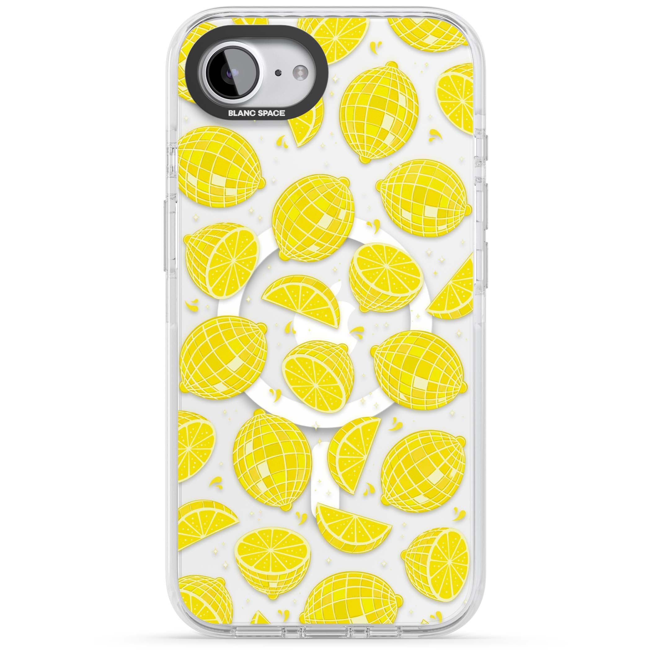 Disco Lemons citrus iPhone case featuring mirrorball lemons, sliced fruit and sparkle accents | Impact Magsafe case for iPhone 16e, iPhone 17e
